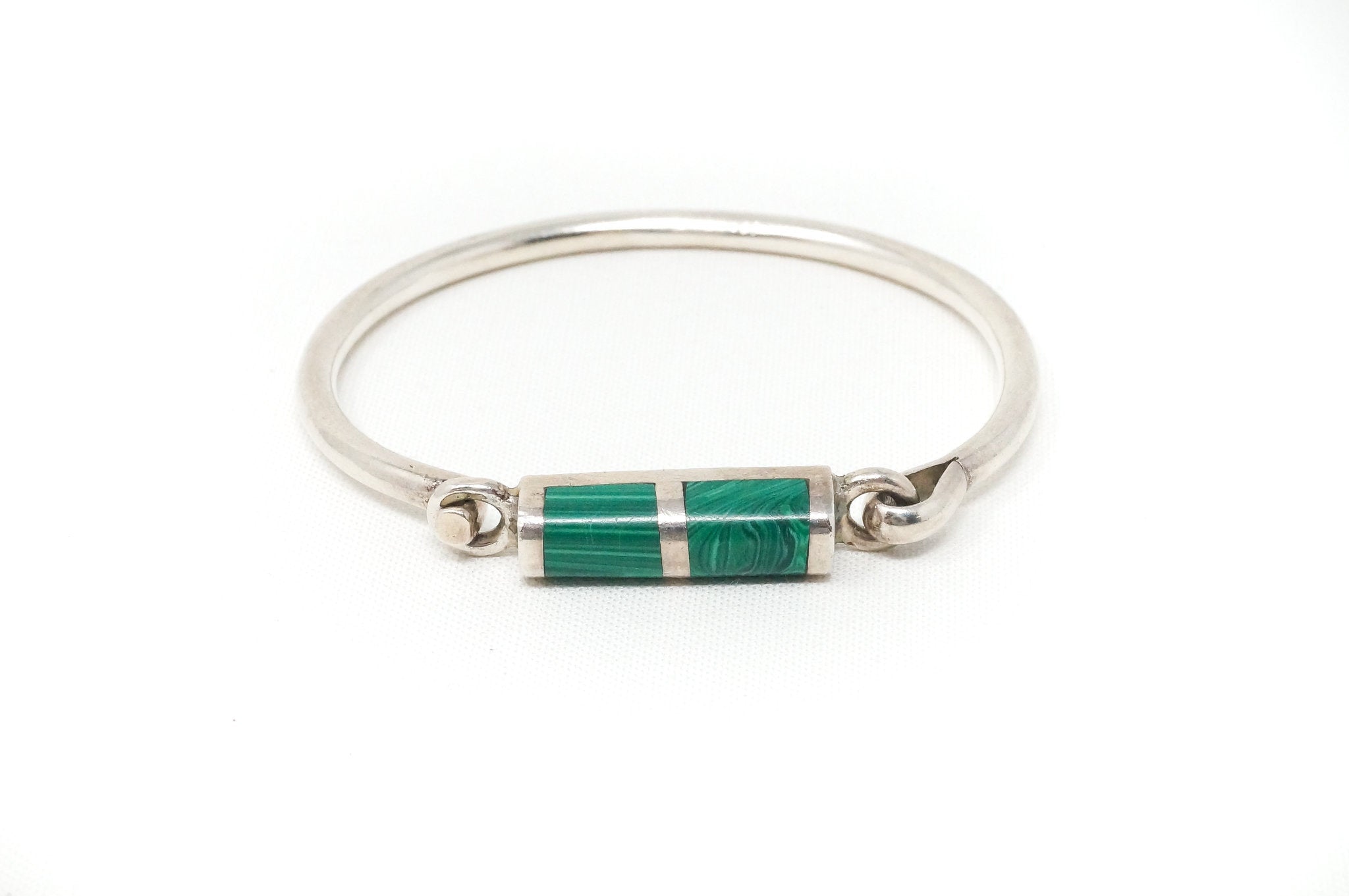 Vintage Mex Malachite Southwestern Handmade Sterling Silver Cuff Bracelet