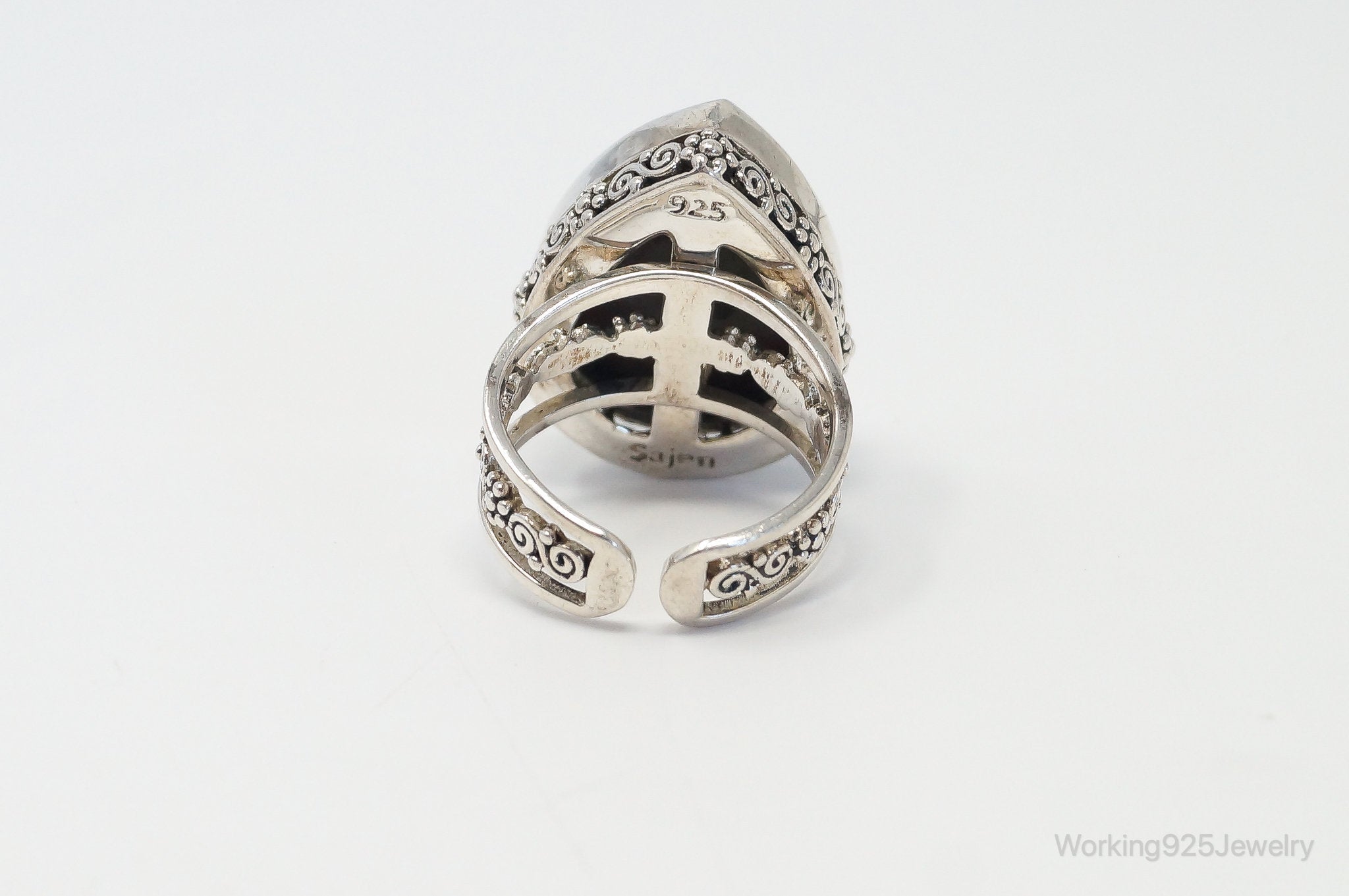 Designer Sajen Tiger Stripe Enamel Druzy Quartz Sterling Silver Ring SZ 8.5