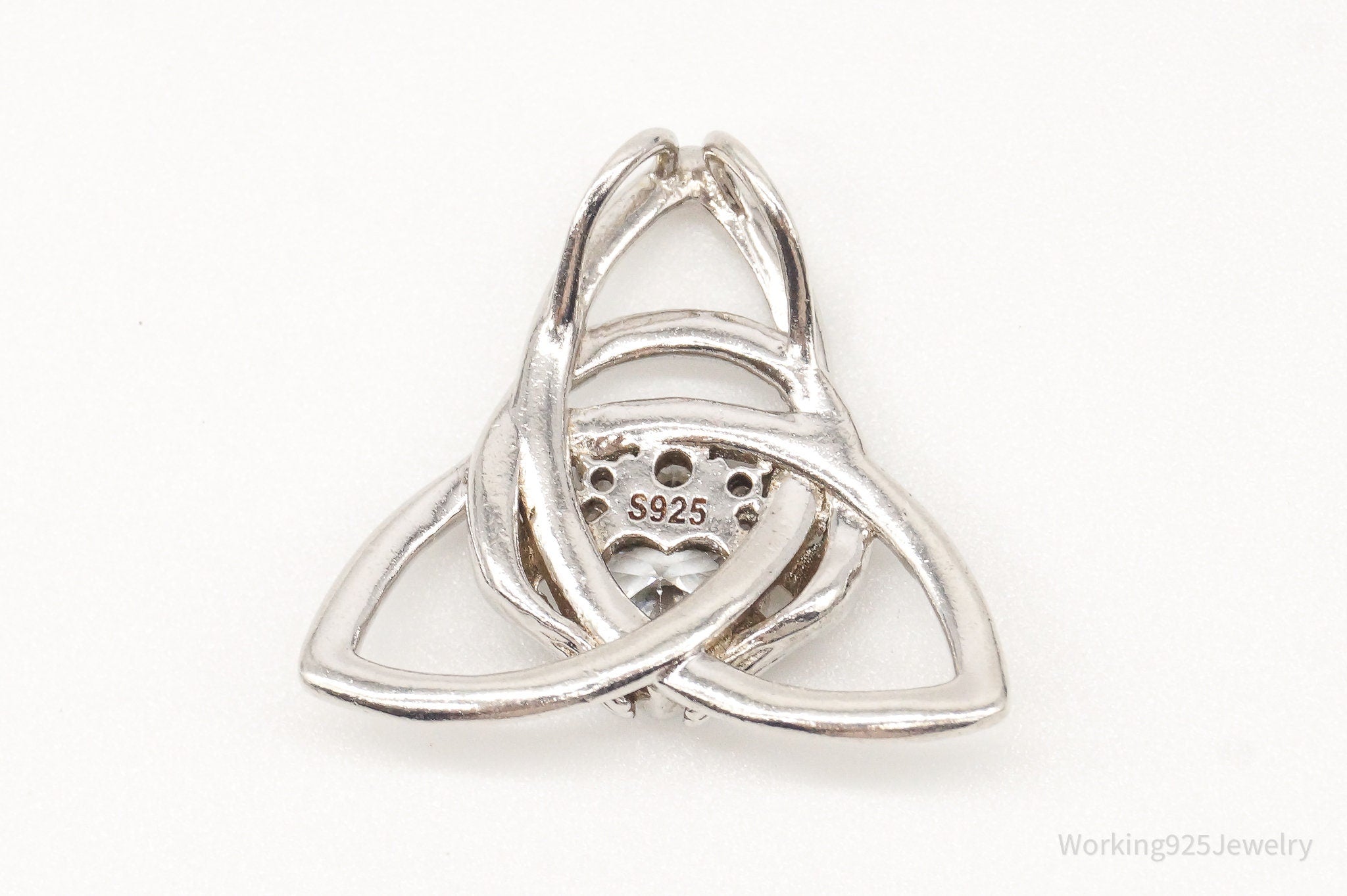 Vintage Triquetra Celtic Knot Cubic Zirconia Sterling Silver Pendant