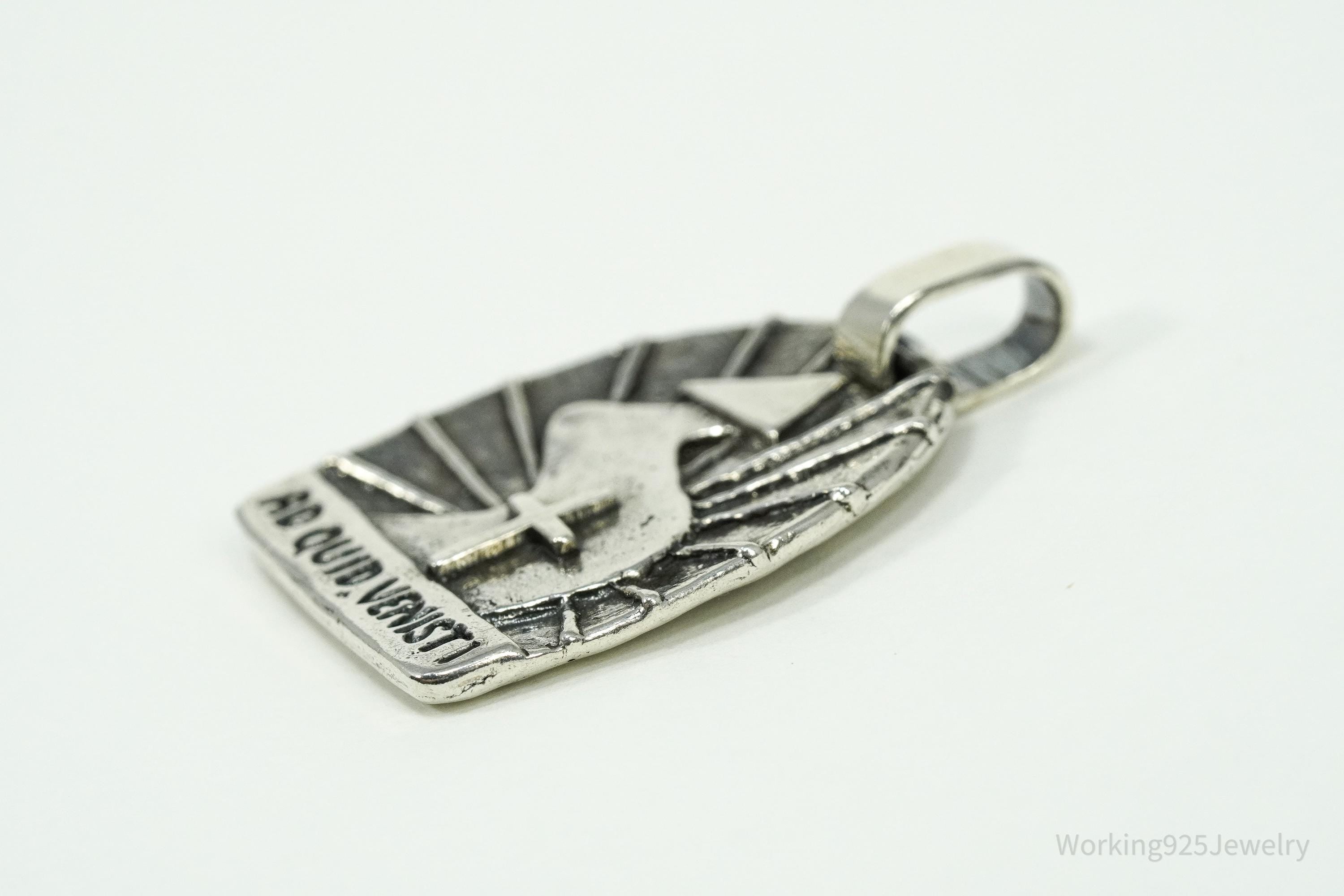 Vintage Acts 8 Sterling Silver Necklace Pendant 1 3/8"