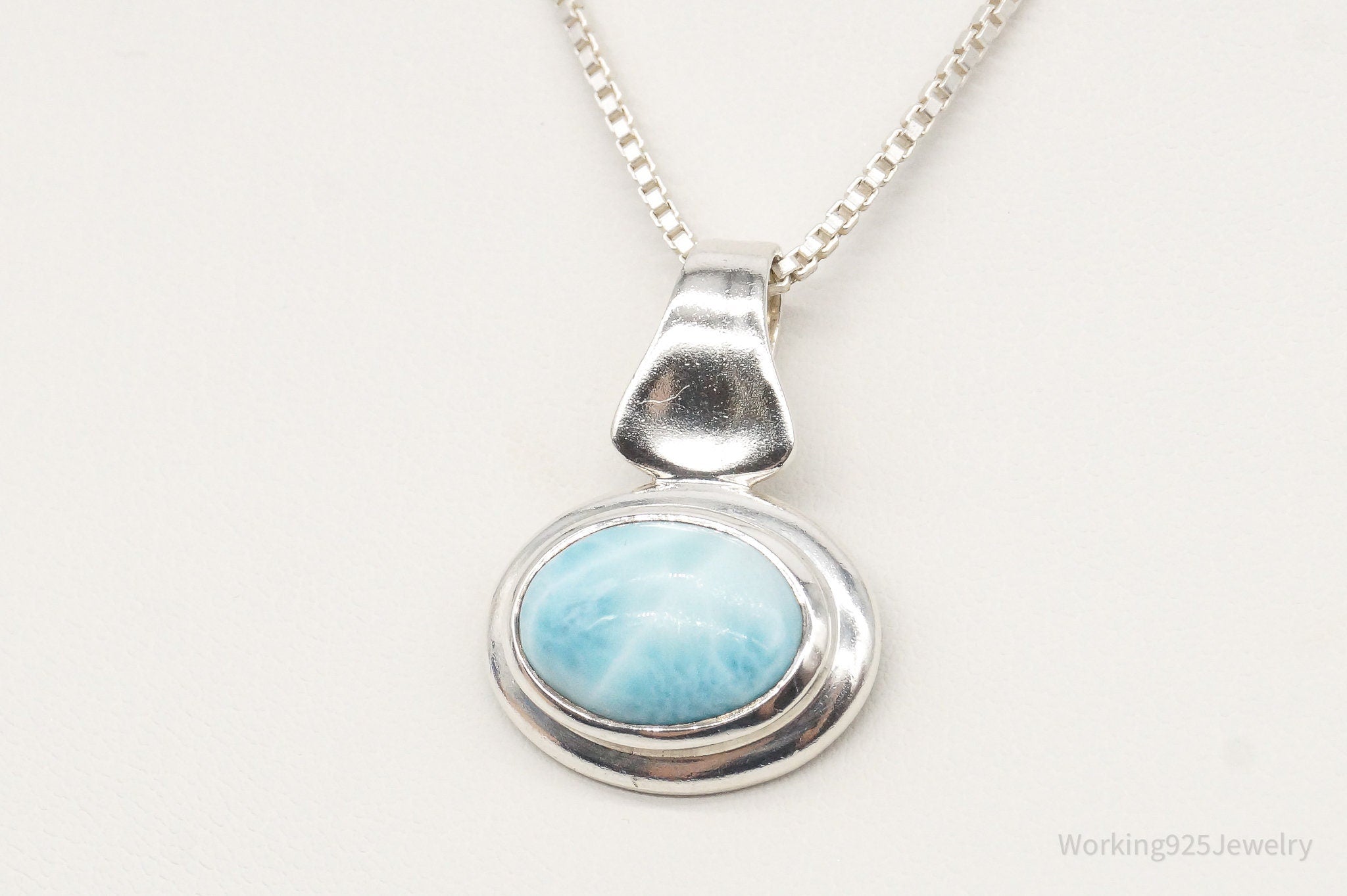 Vintage Ocean Blue Larimar Sterling Silver Necklace