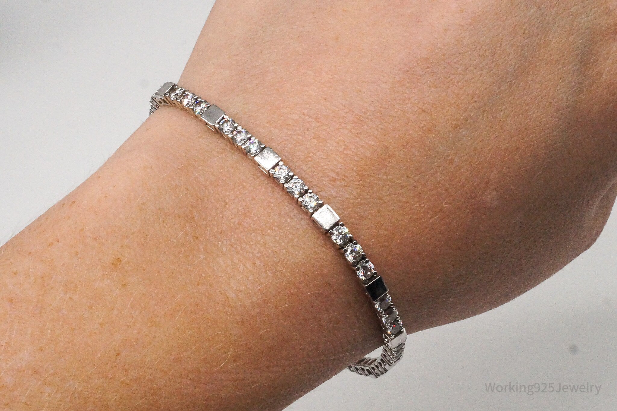 Vintage Cubic Zirconia Sterling Silver Tennis Bracelet