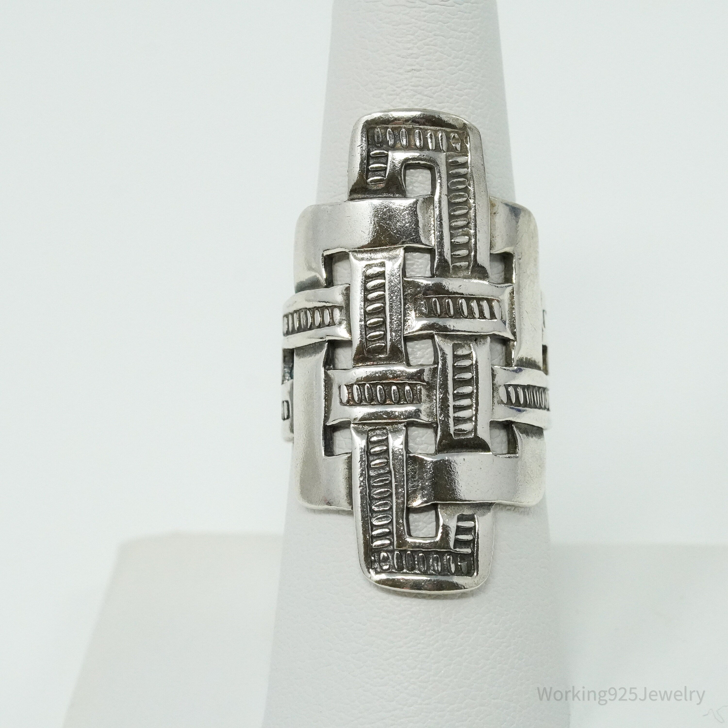 Vintage Viking Style Braided Cross Sterling Silver Ring - Size 7.25
