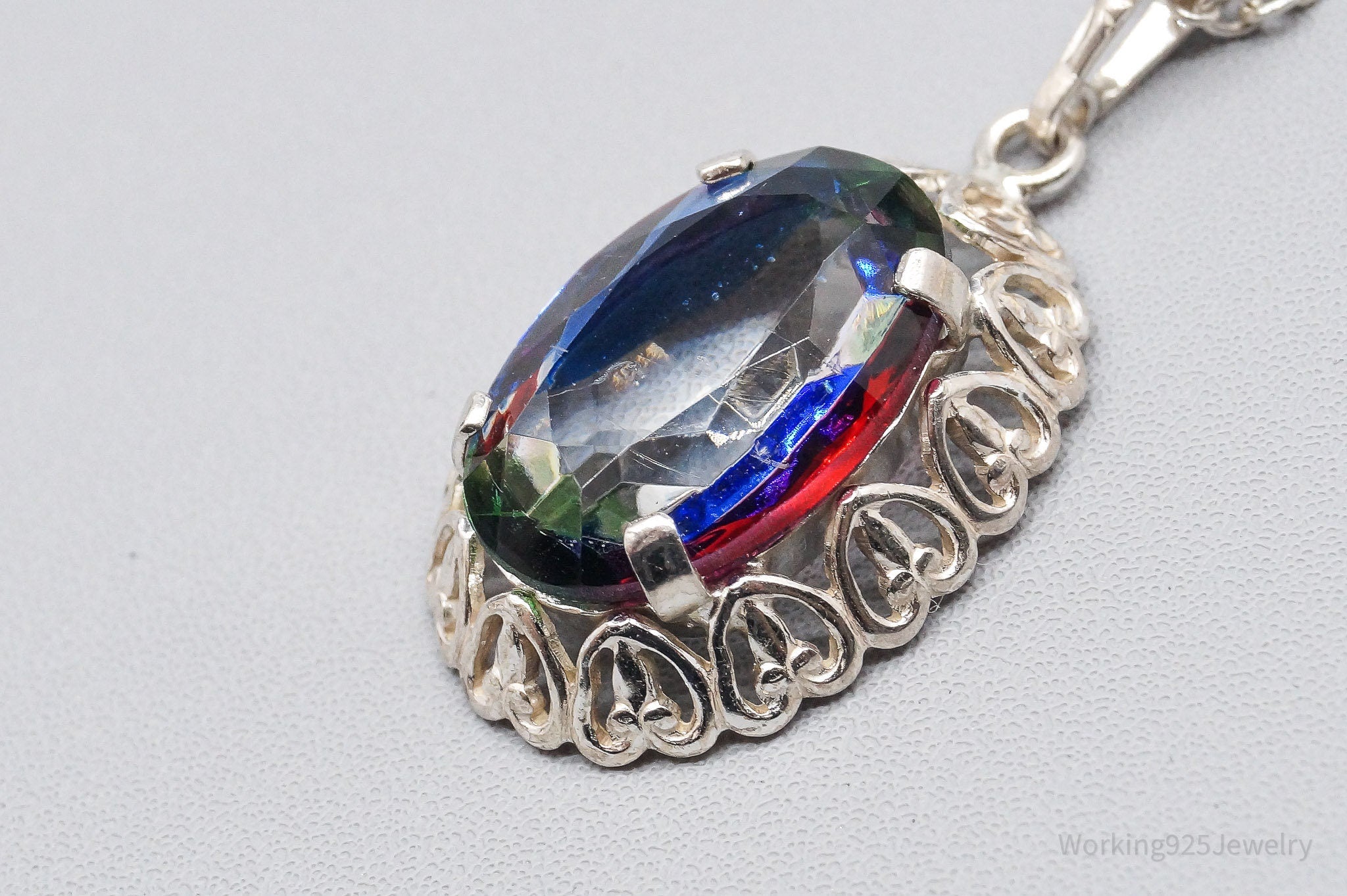 Rare Antique German Iris Glass 835 Silver Chain Necklace 18"