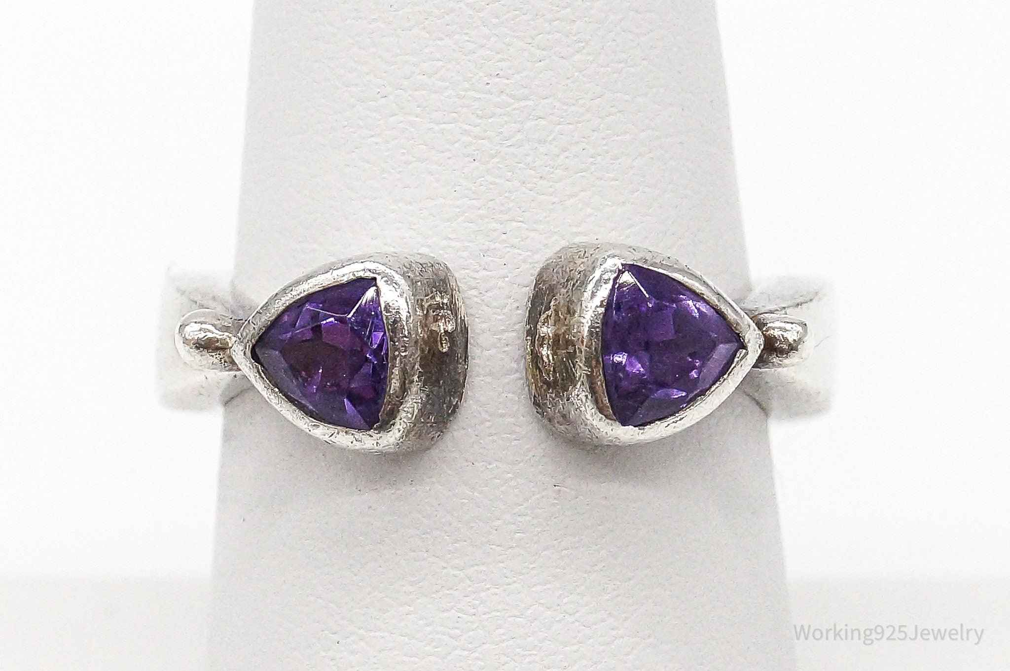 Vintage Modernist Amethyst Sterling Silver Ring - Size 7.5