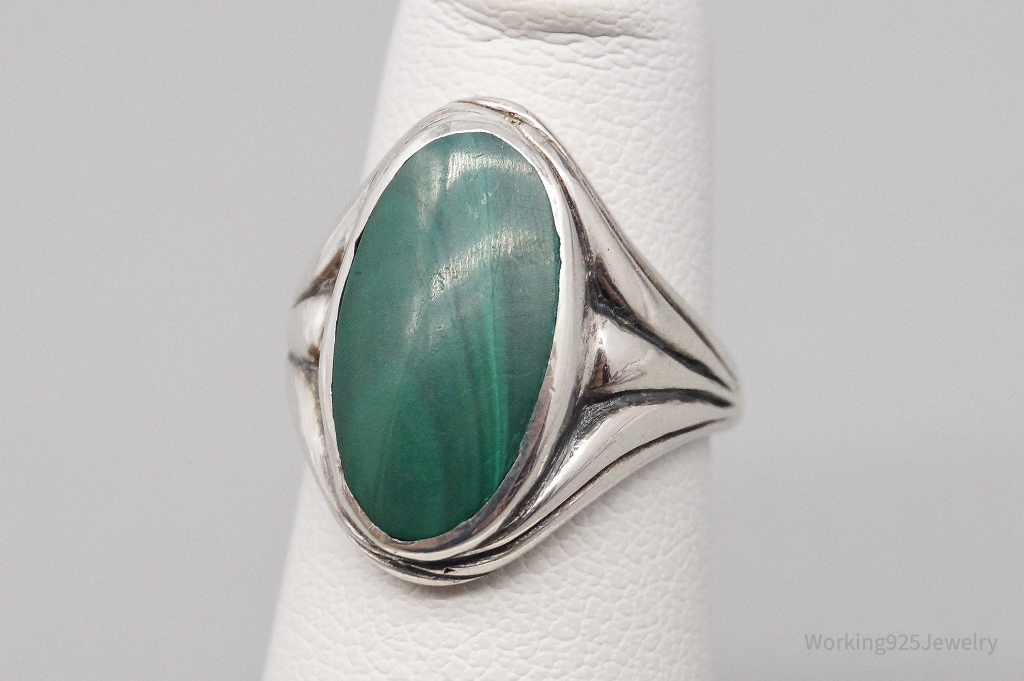 Vintage Malachite Silver Ring - Size 3