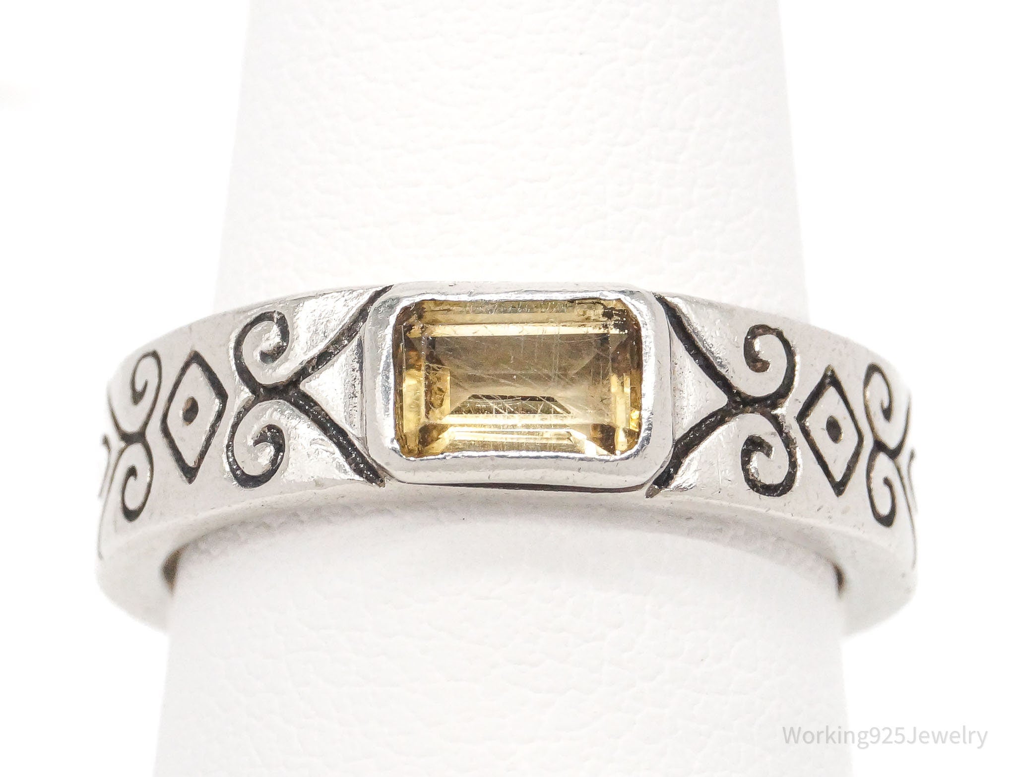 Vintage Designer Brighton Citrine Scrolls Sterling Silver Ring - Size 6.75