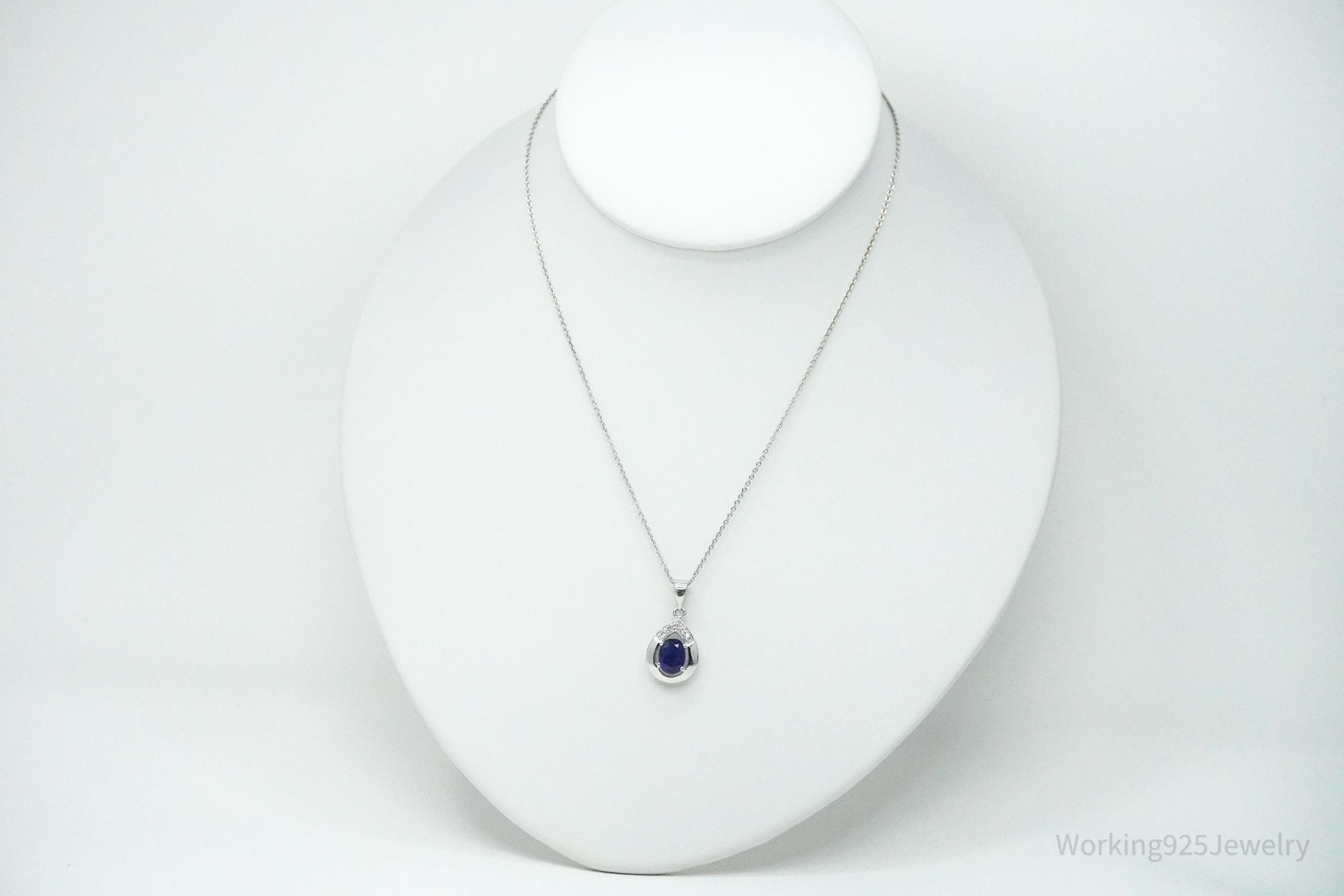 JTV's TGGC Created Sapphire & White Topaz Sterling Silver Necklace 17"
