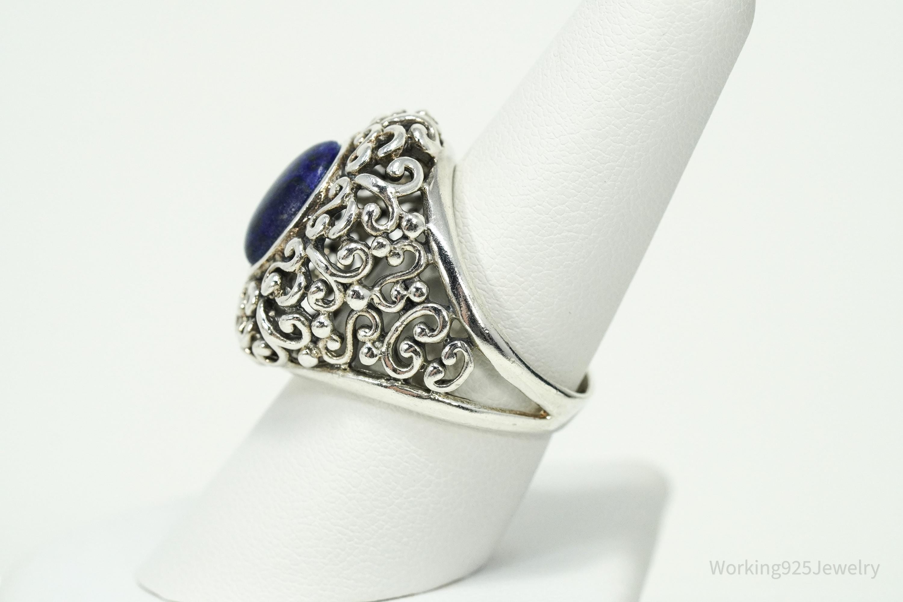 Vintage NK Lapis Lazuli Sterling Silver Statement Ring Size 8.25