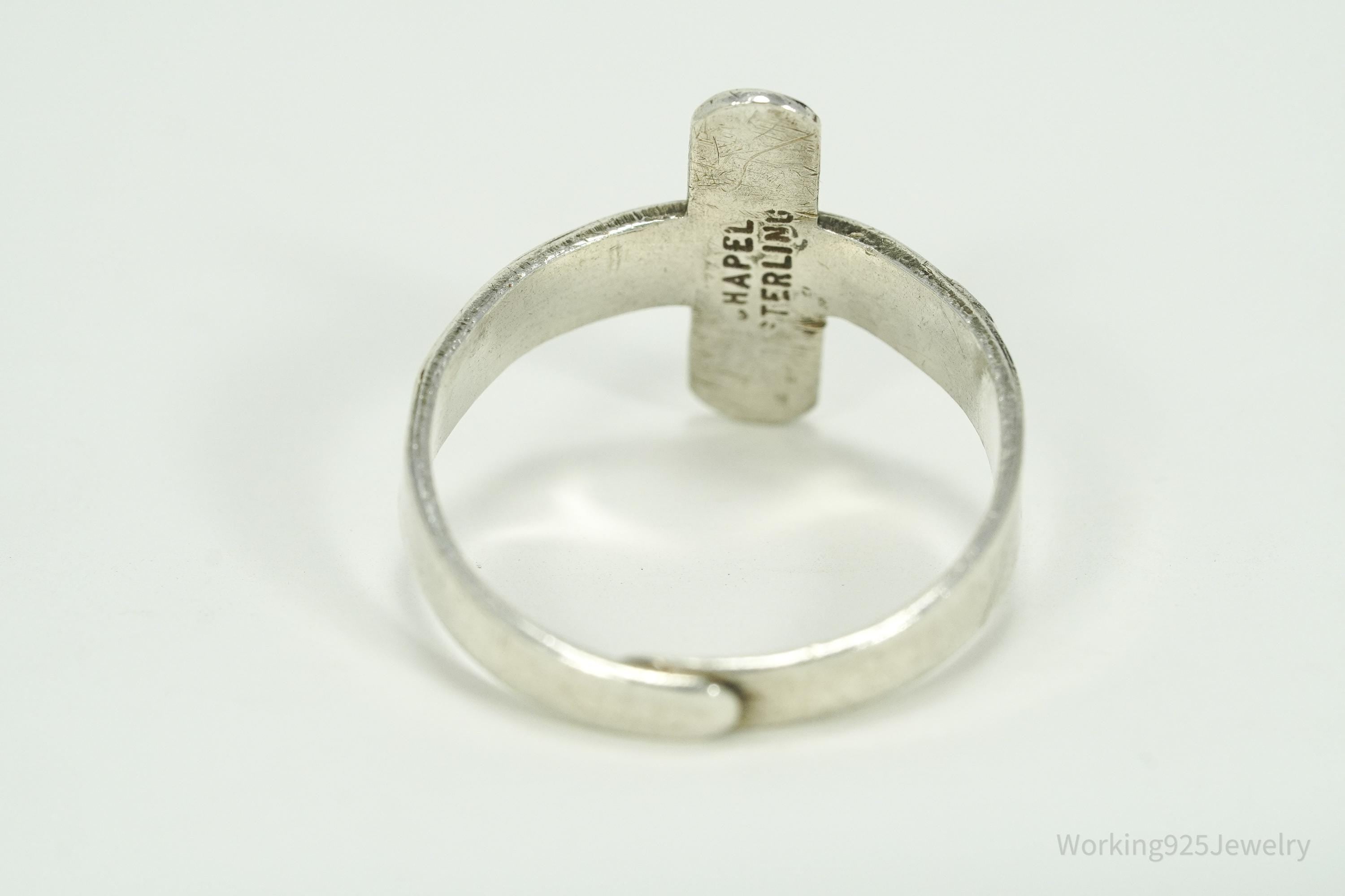 Vintage Crucifix Cross Sterling Silver Ring - Size 8.75 Adjustable
