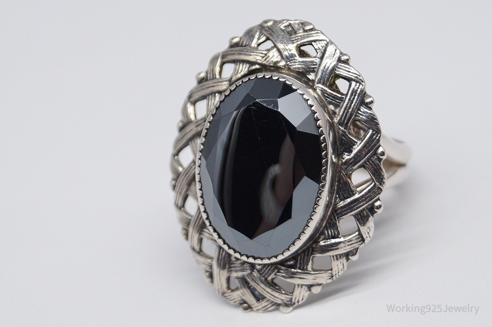 Vintage Hematite Silver Ring - Size 8.75