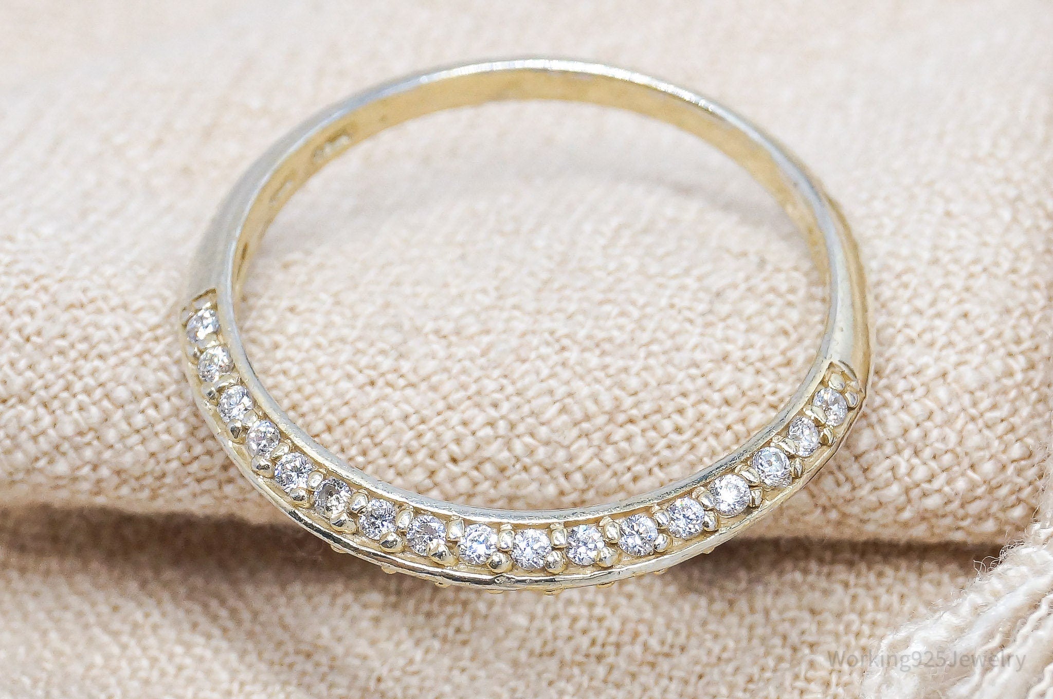 Vintage Cubic Zirconia Gold Vermeil Sterling Silver Band Ring - Size 10