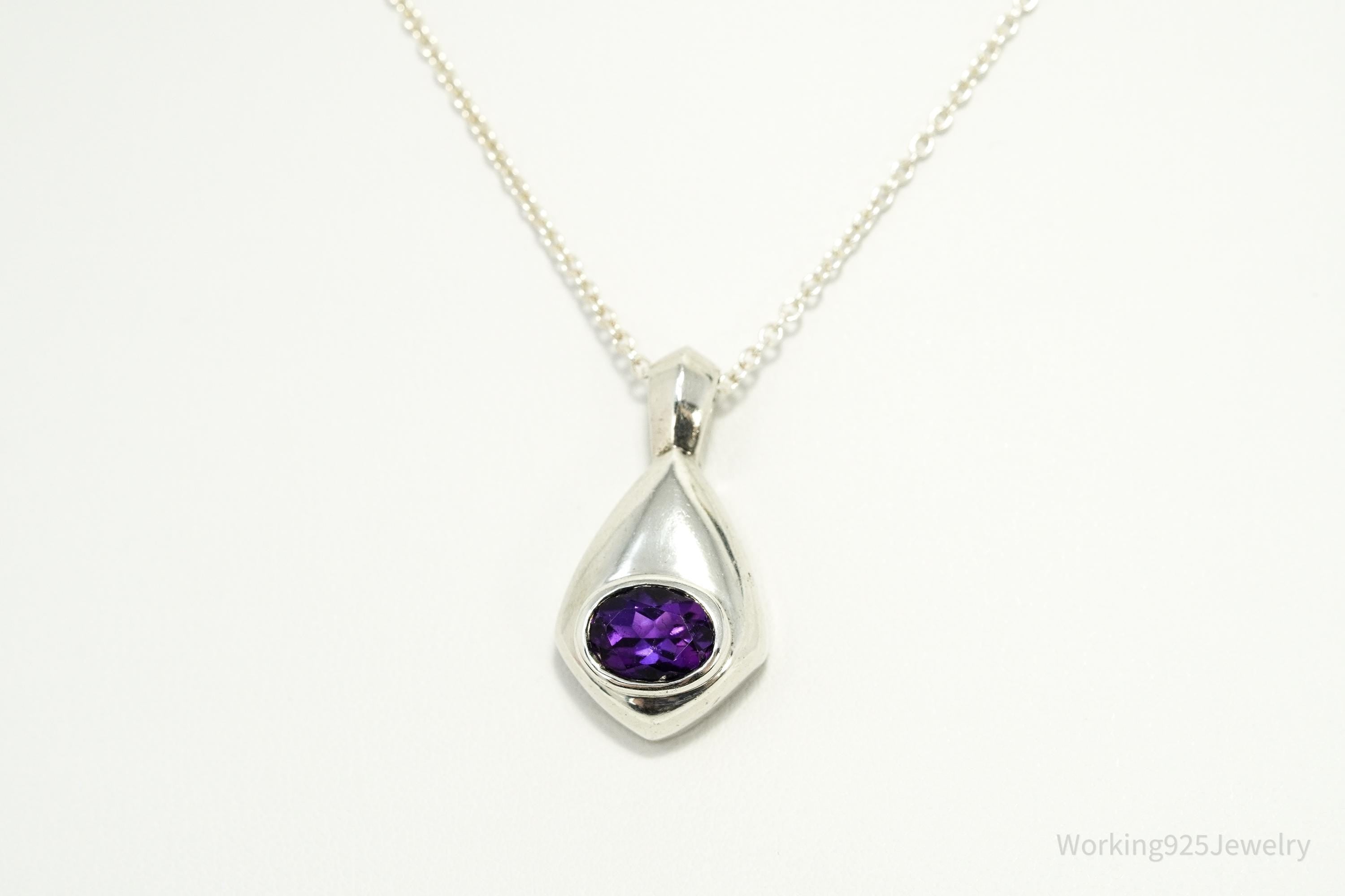 Vintage Amethyst Sterling Silver Chain Necklace 24"
