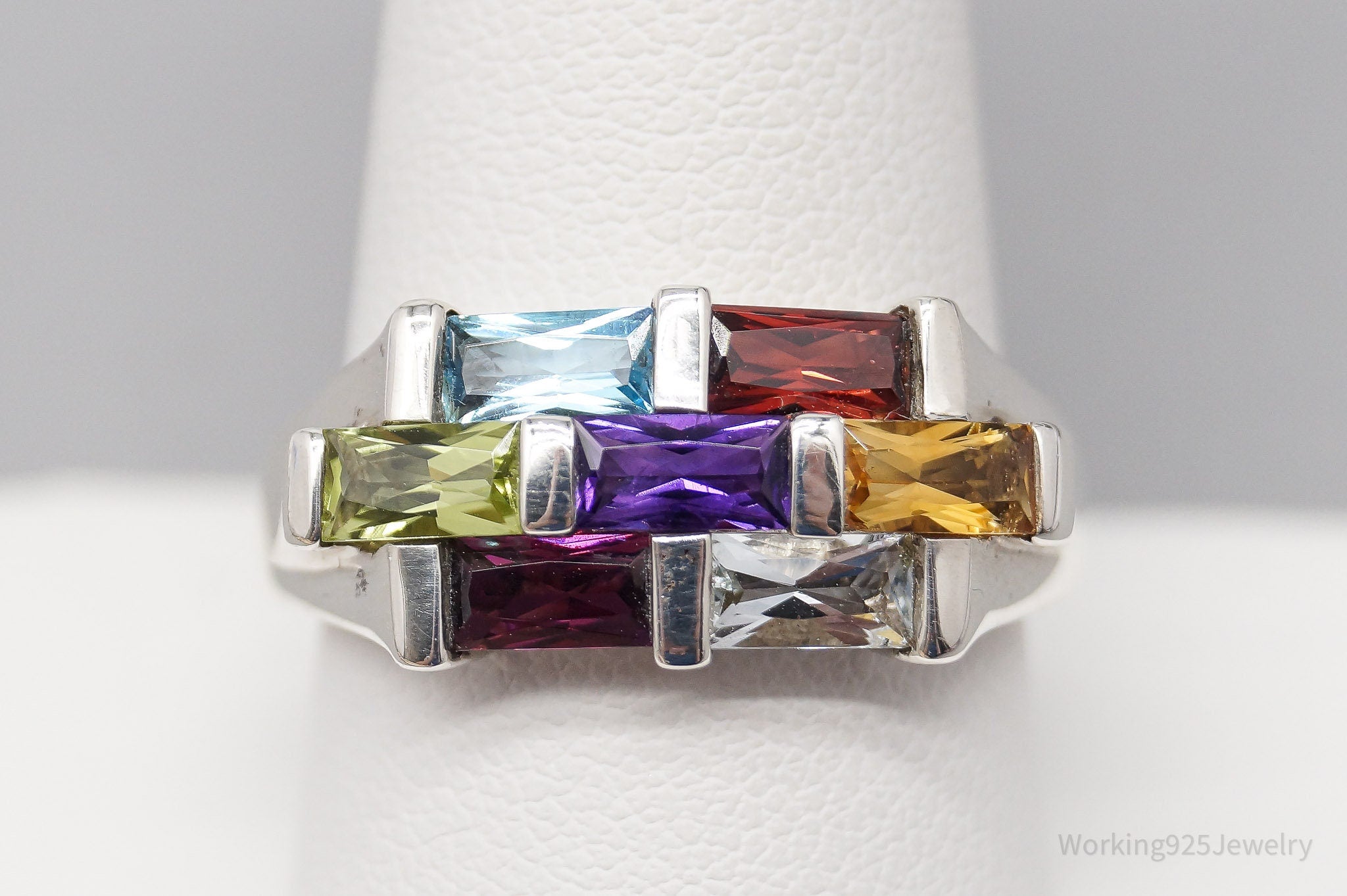 Vintage Multi Gemstone Sterling Silver Ring - Size 10