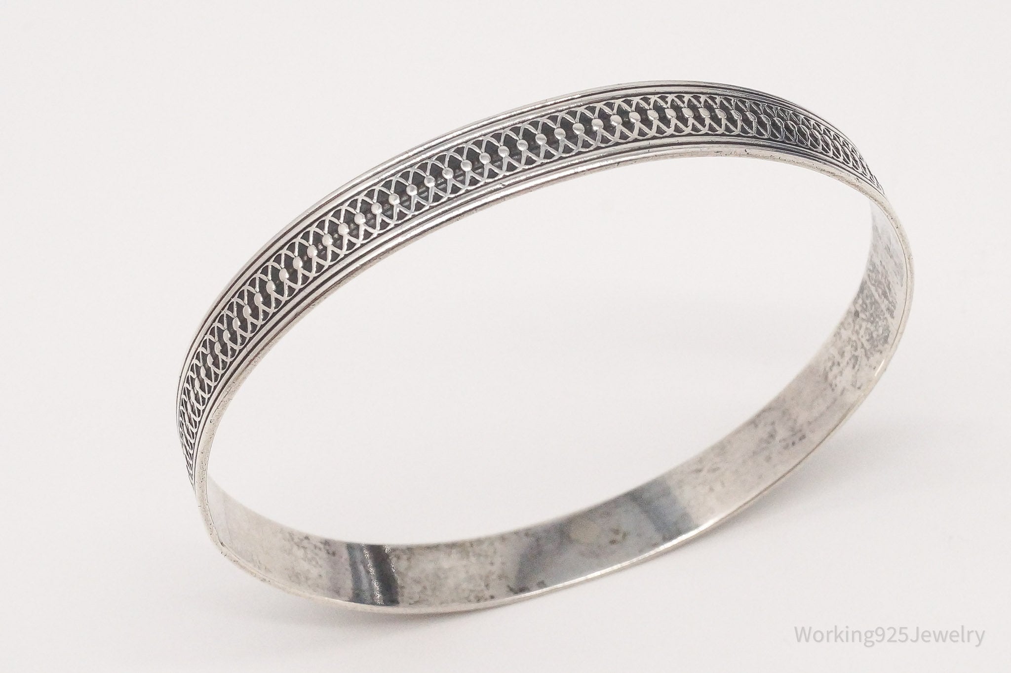 Antique Sterling Silver Bangle Bracelet - 7 5/8"