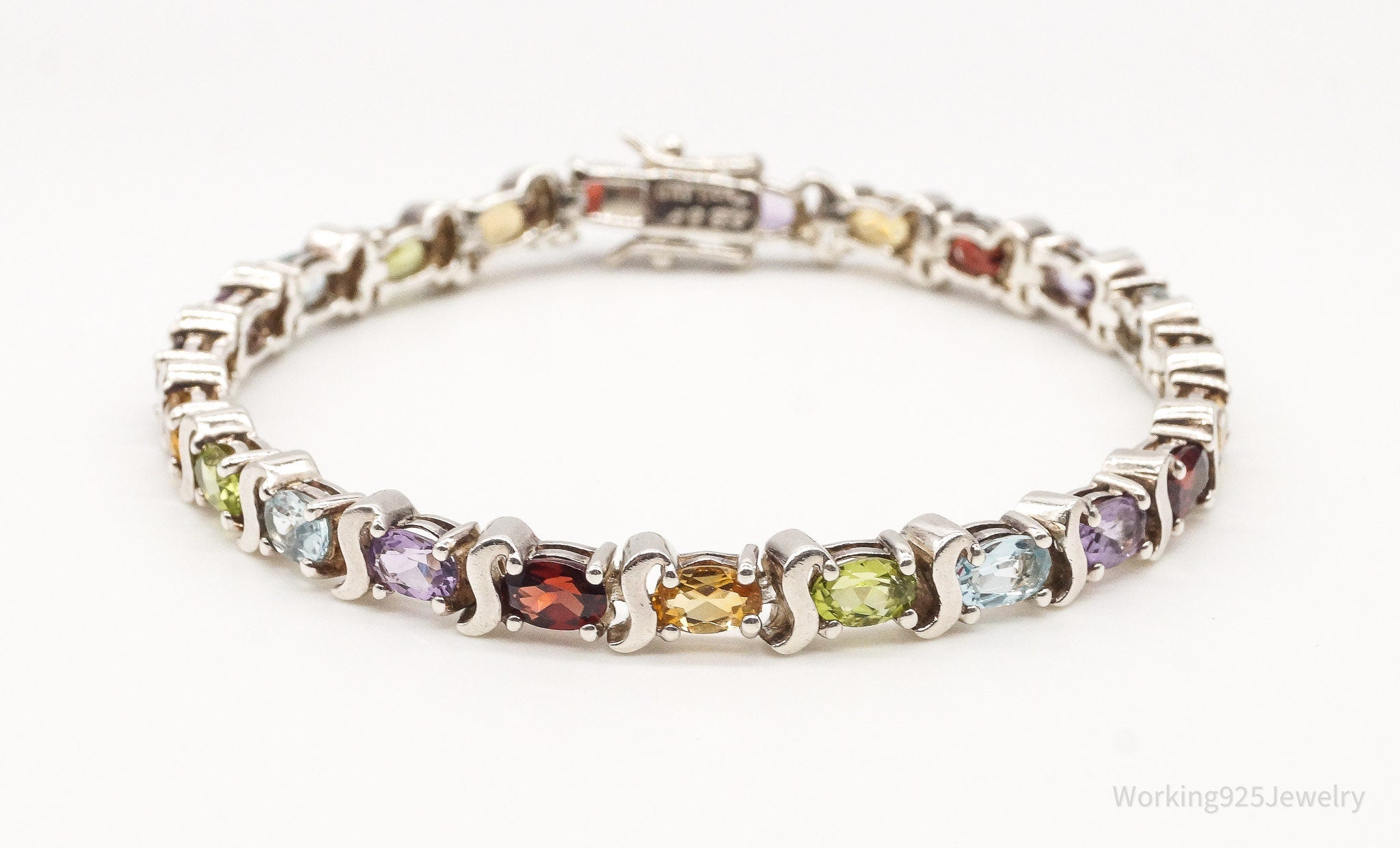 Vintage Multi Gemstones Sterling Silver Bracelet