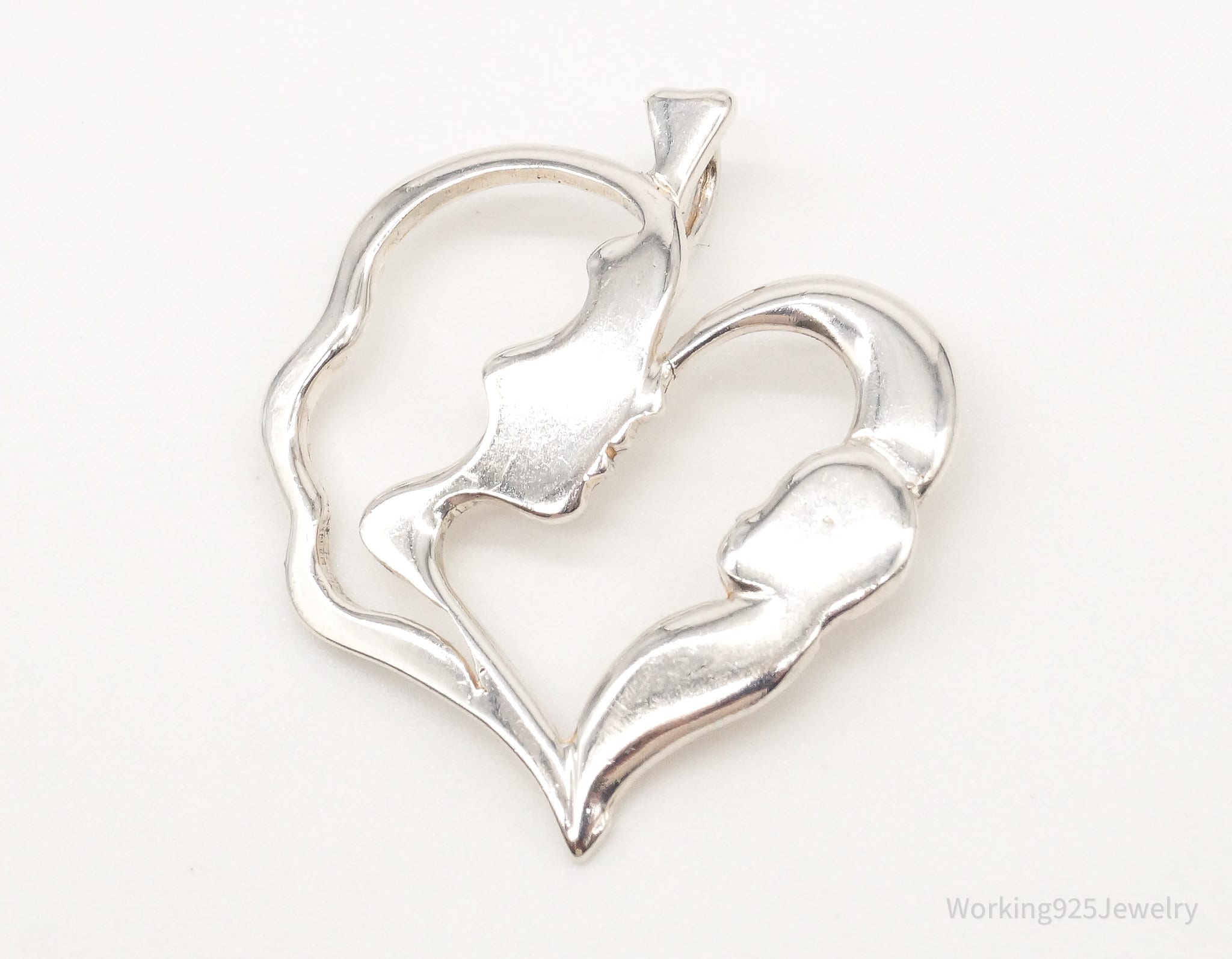 Vintage Mother And Child Sterling Silver Heart Pendant