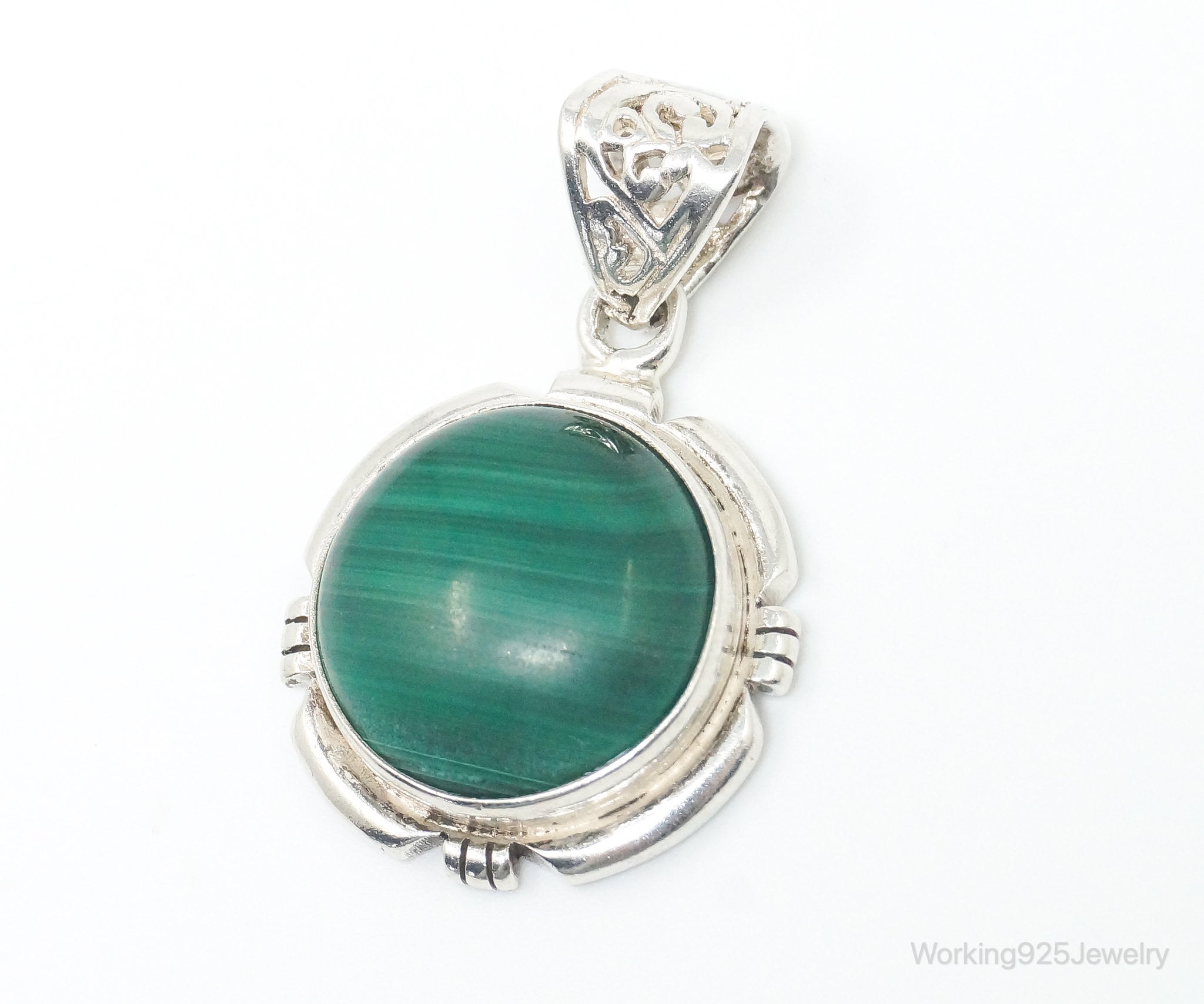 Vintage Southwestern Malachite Sterling Silver Necklace Pendant