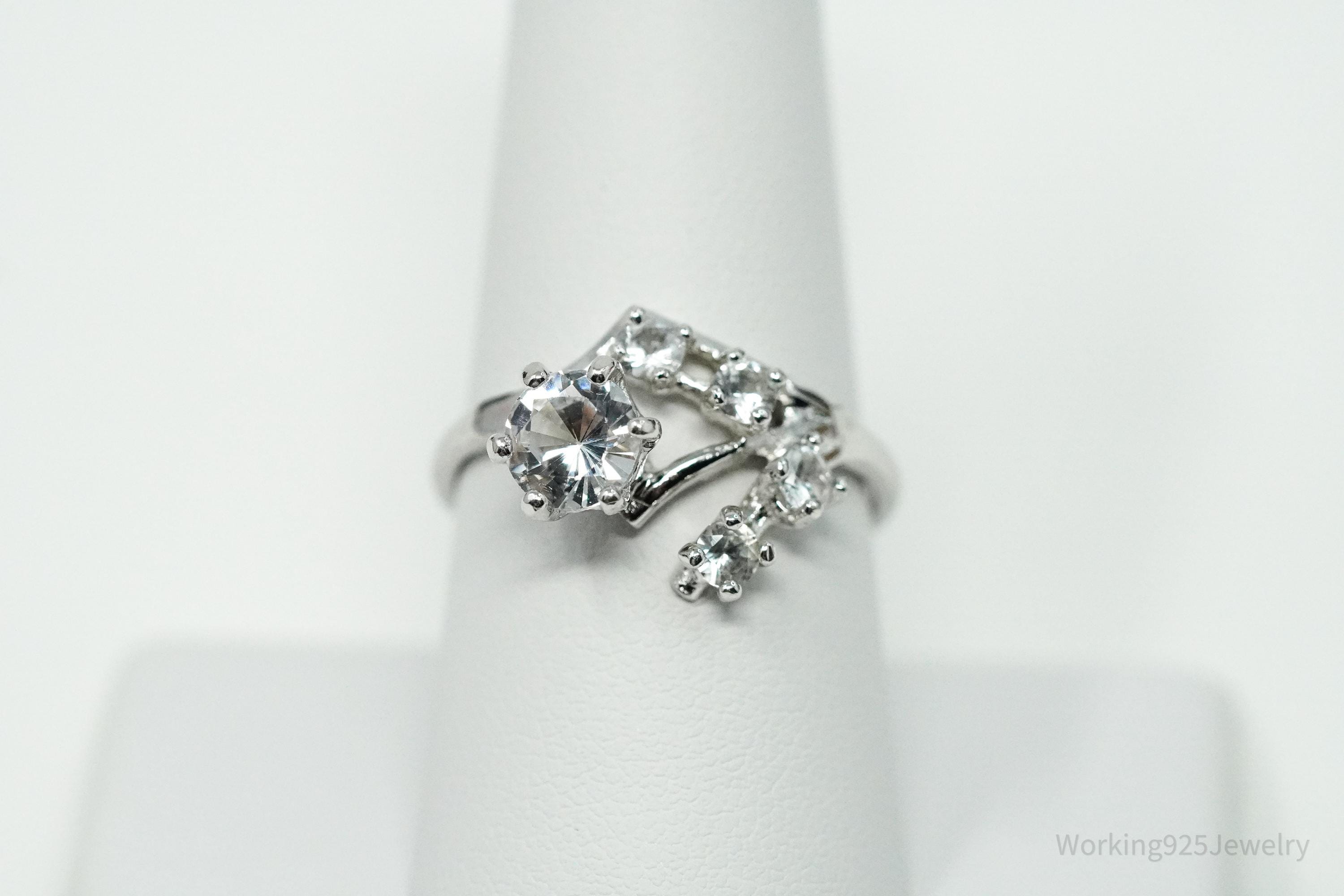 RARE Vintage Mid Century Vargas Mfg. Co. White Topaz Sterling Silver Ring - Size 9