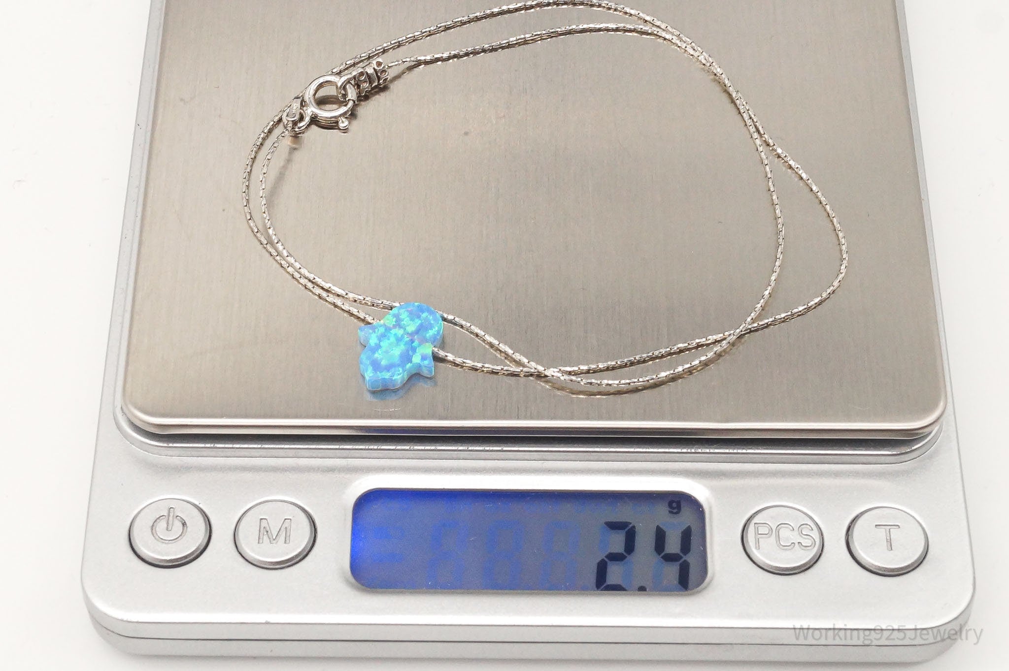 Vintage Blue Opal Hamsa Hand Sterling Silver Necklace