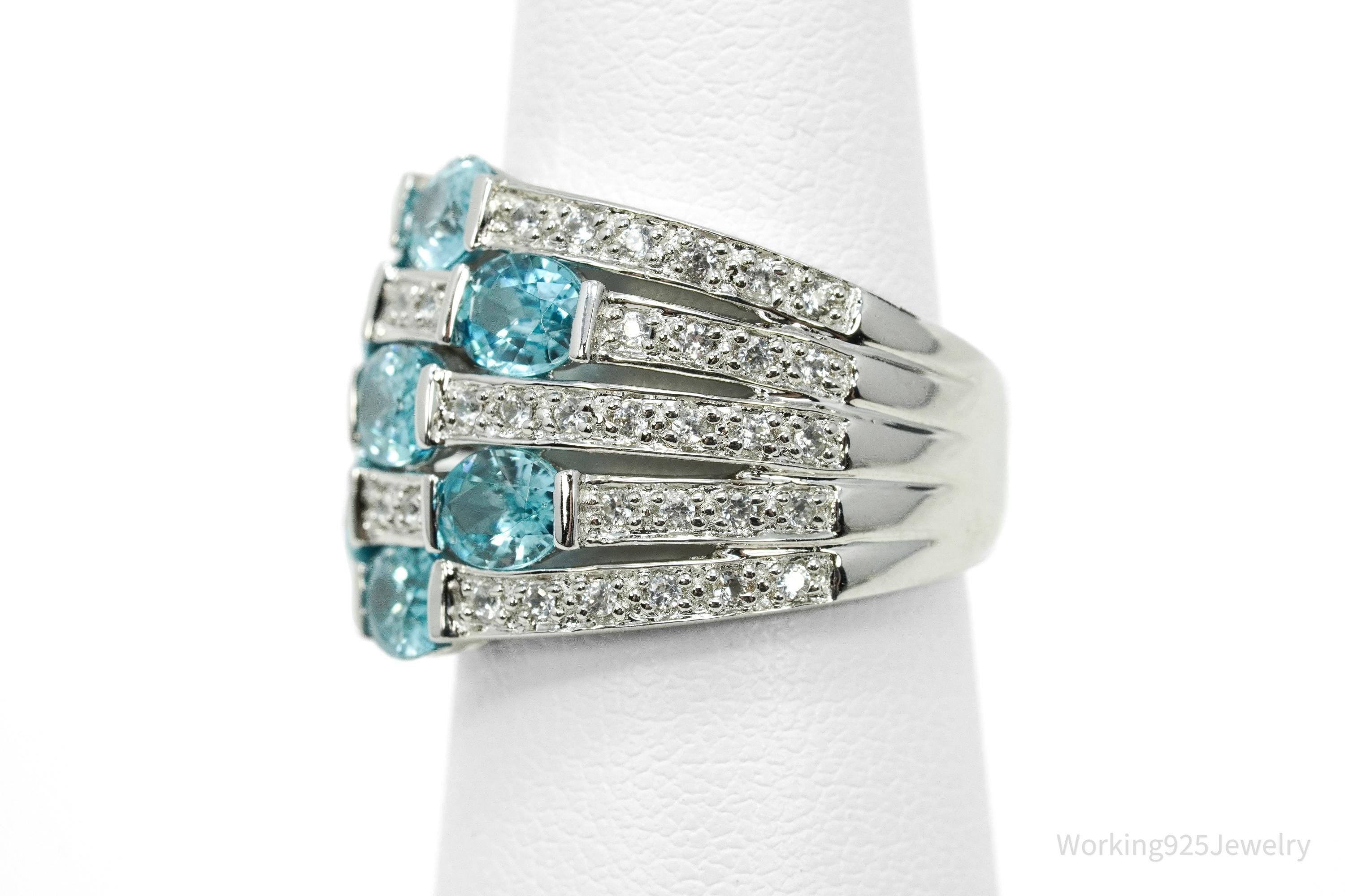 Blue & White Topaz Sterling Silver Ring - Size 5.25