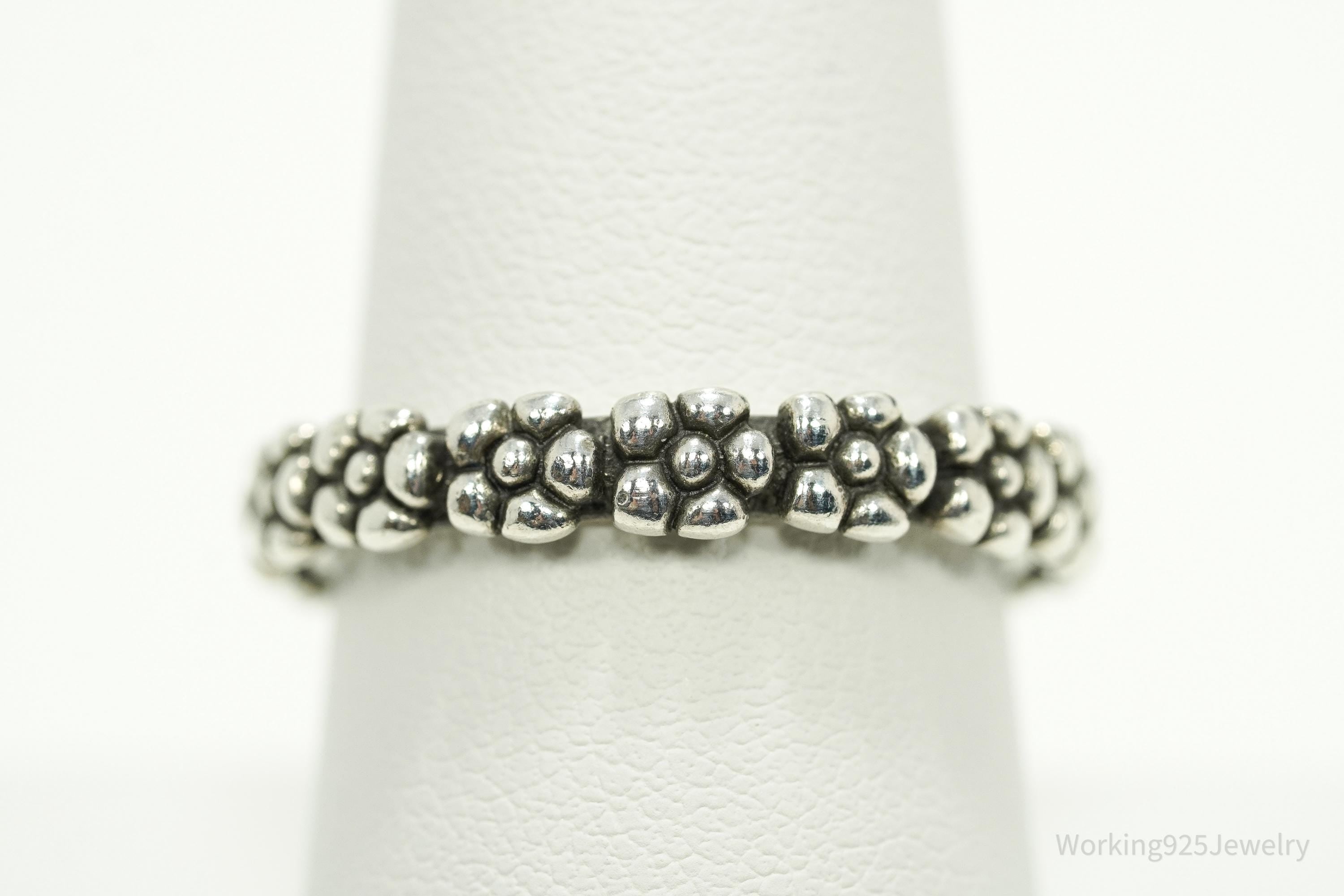 Vintage Flowers Pattern Sterling Silver Band Ring - Size 8.75