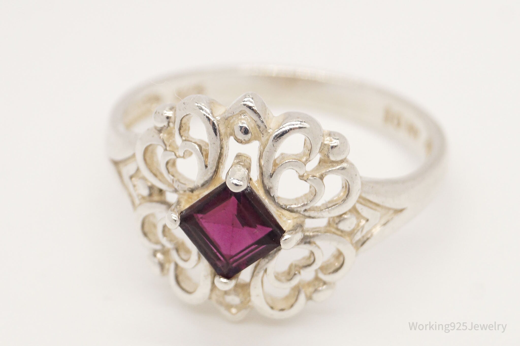 Vintage NV Rhodolite Garnet Sterling Silver Ring - Size 10