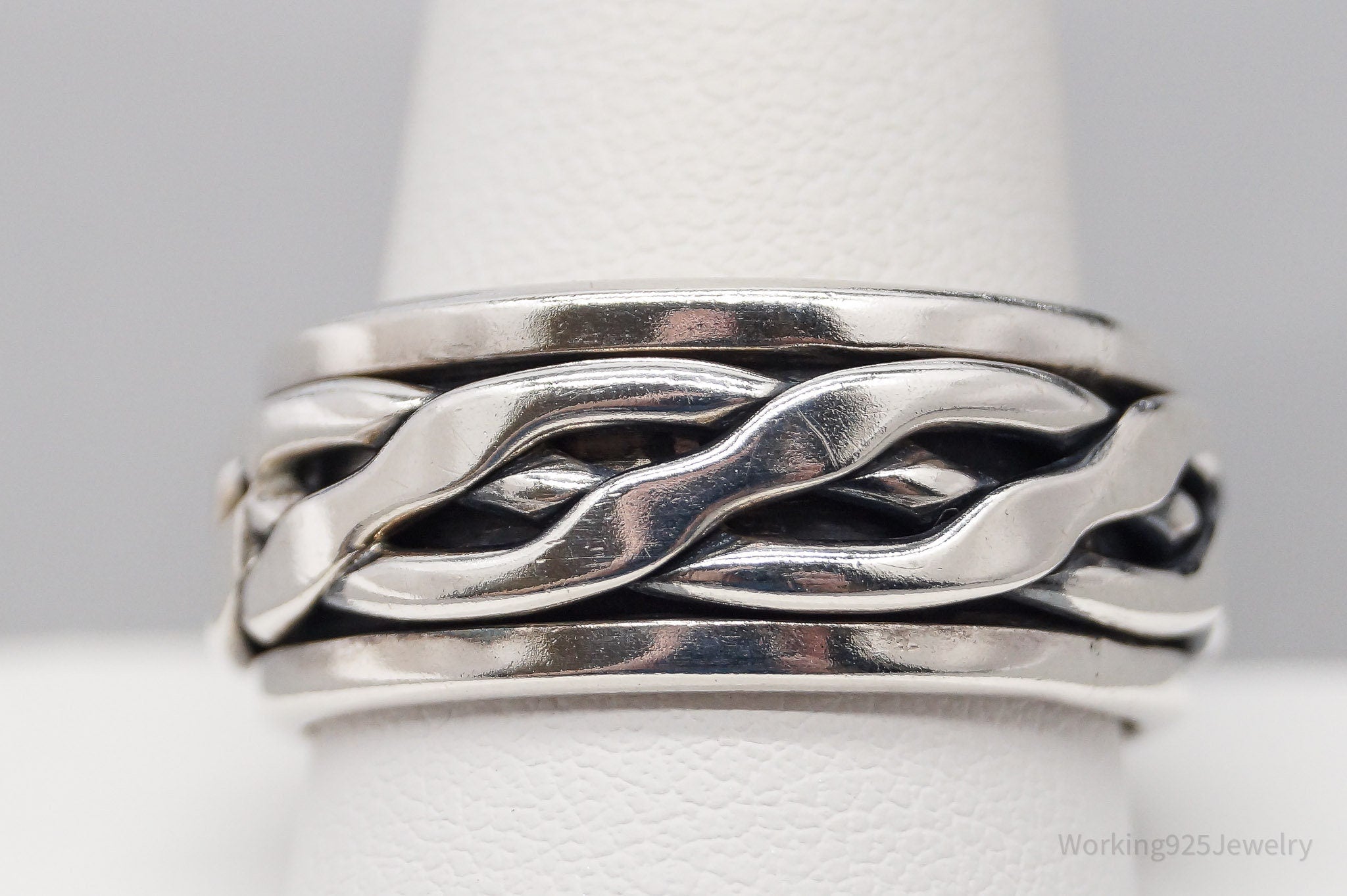 Vintage Mexico Modernist Sterling Silver Spinner Band Ring - Size 12.5