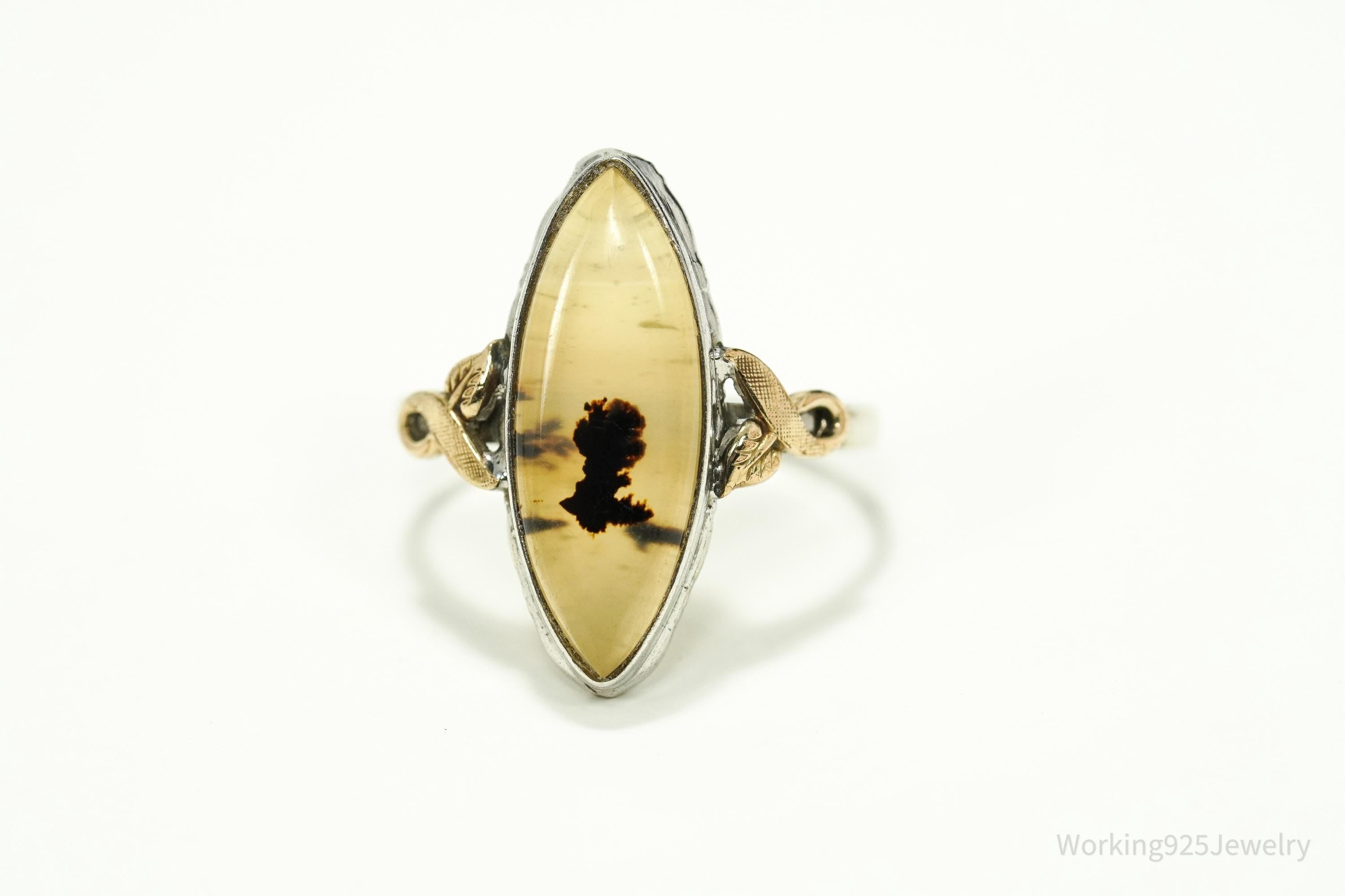 Antique Clark & Coombs 10K Gold Filled Agate Sterling Silver Ring - Size 9.5