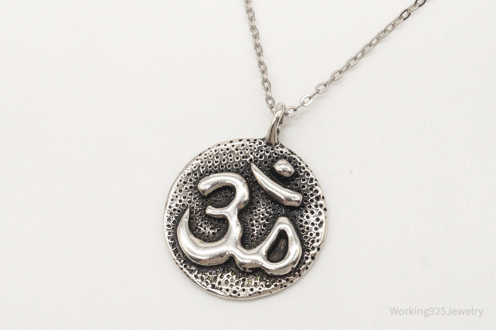 Vintage Om Symbol Sterling Silver Necklace