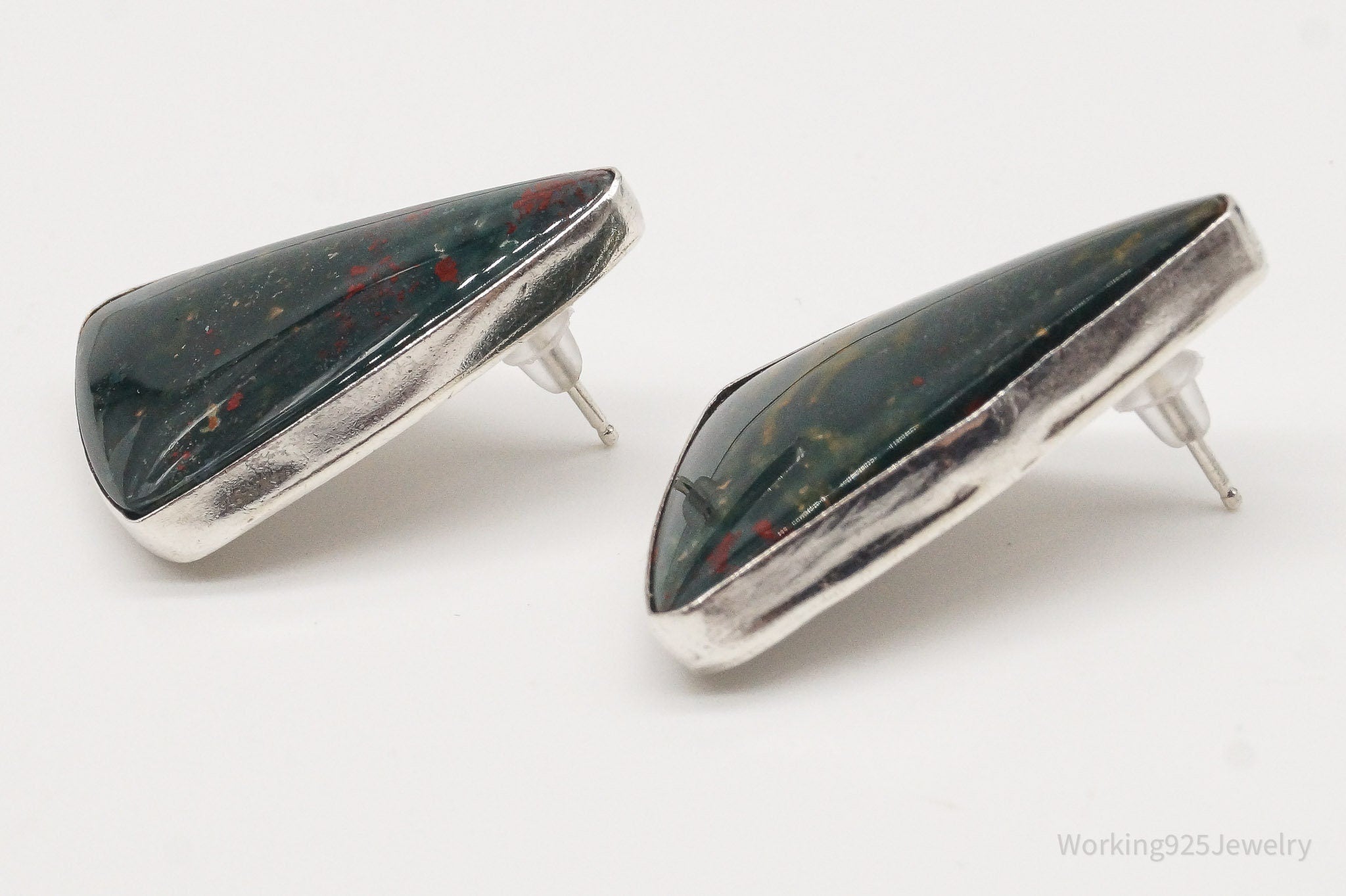 Vintage Large Bloodstone Sterling Silver Earrings