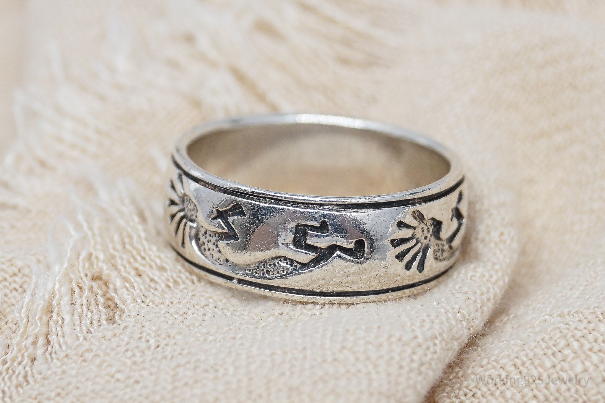 Vintage Native American Style Dancing Kokopelli Sterling Silver Ring Size 8.25