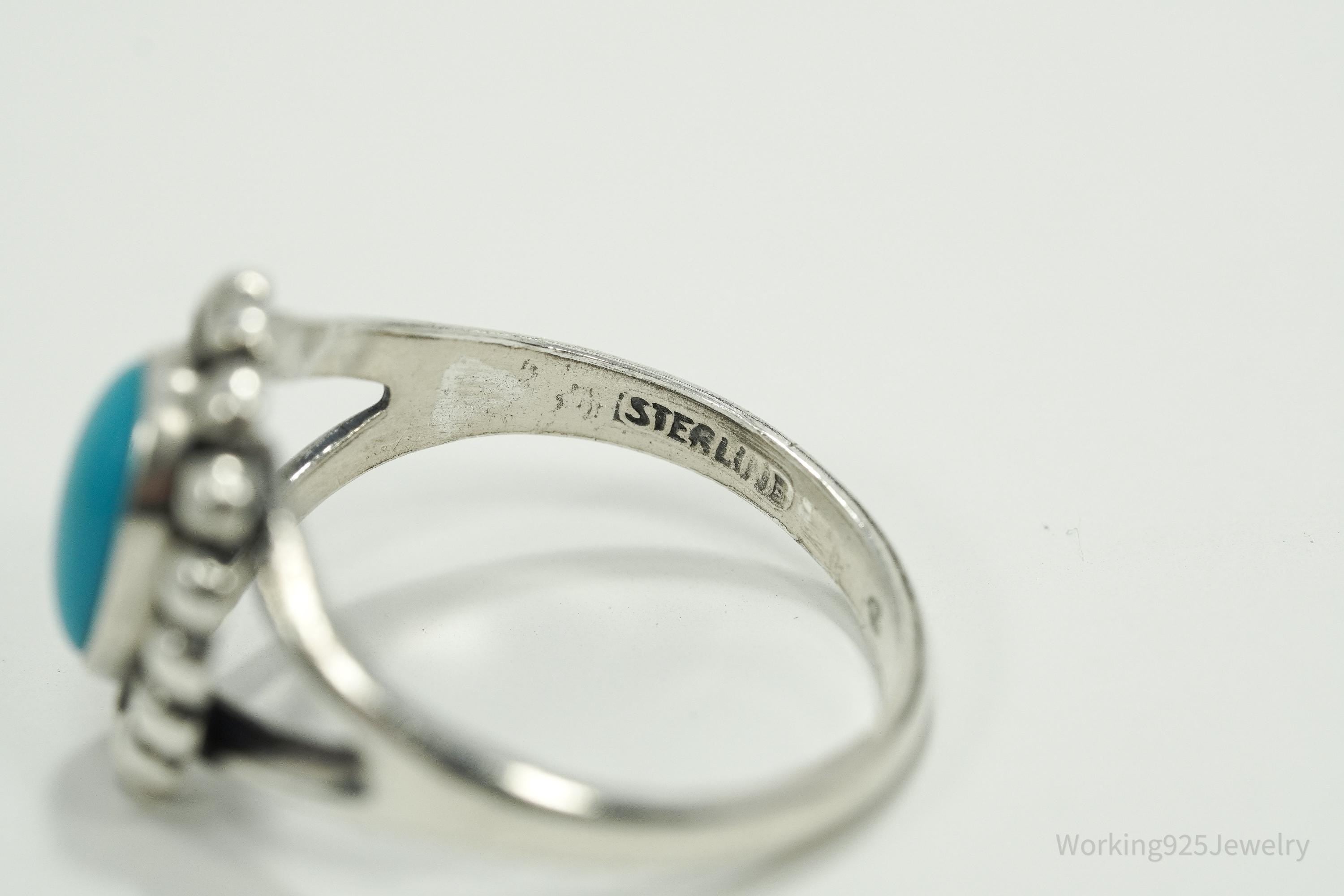 Vintage Native American Turquoise Sterling Silver Ring - Size 8.75