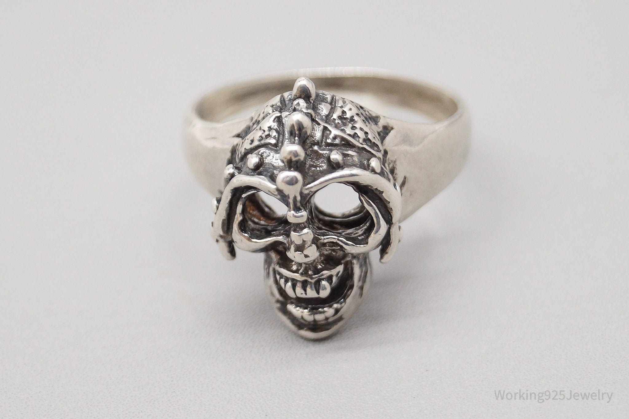 Vintage Detailed Skull Sterling Silver Ring - Size 12