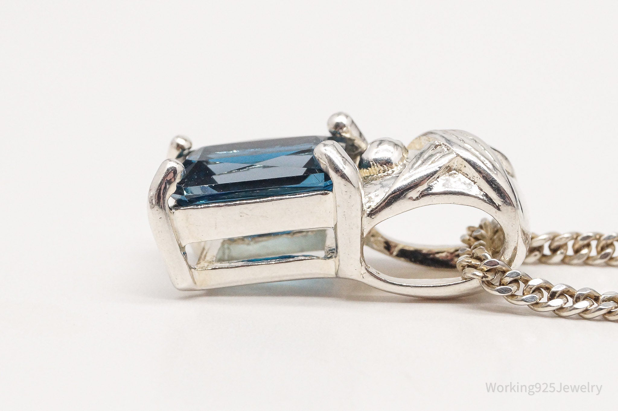 Vintage London Blue Topaz Sterling Silver Necklace 18"