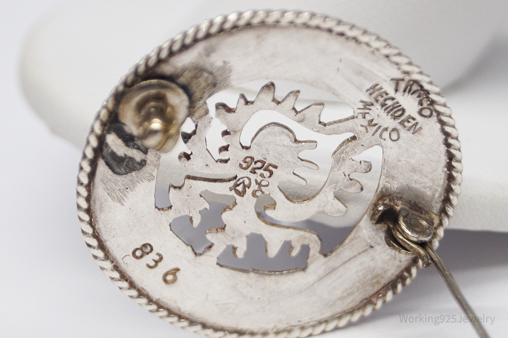 Vintage Mexico Aztec Mayan Ozomatli Monkey Deity Sterling Silver Brooch Pin