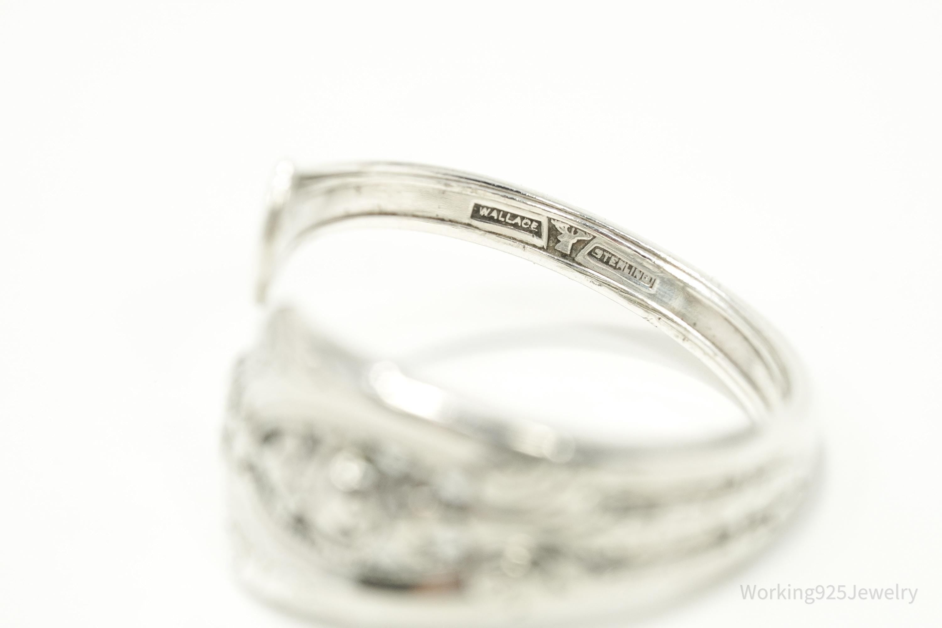 Antique WALLACE Floral Sterling Silver Spoon Ring - Size 9.5