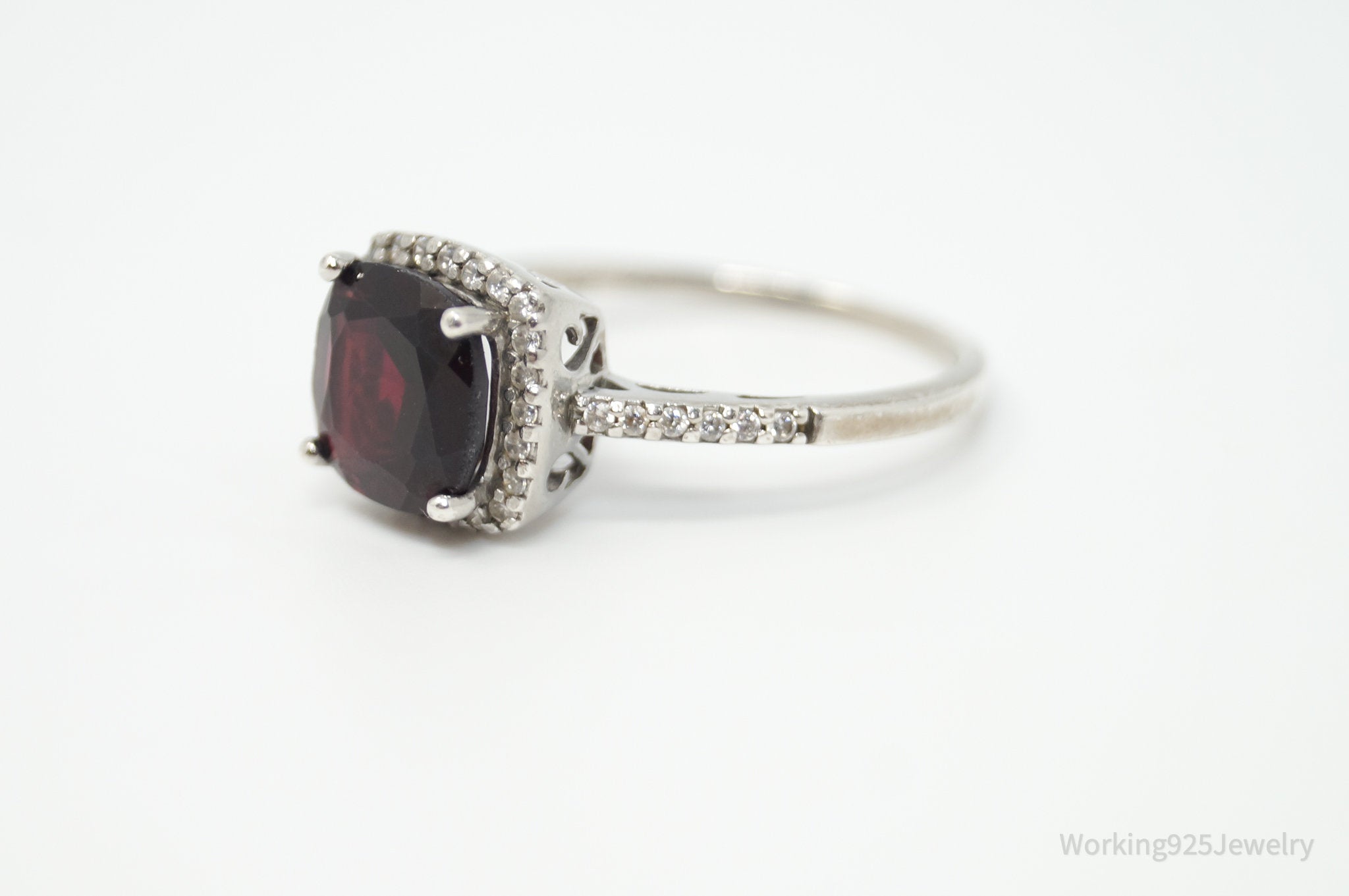 Vtg Designer FAS Garnet CZ Statement Ring Sterling Silver - Size 8