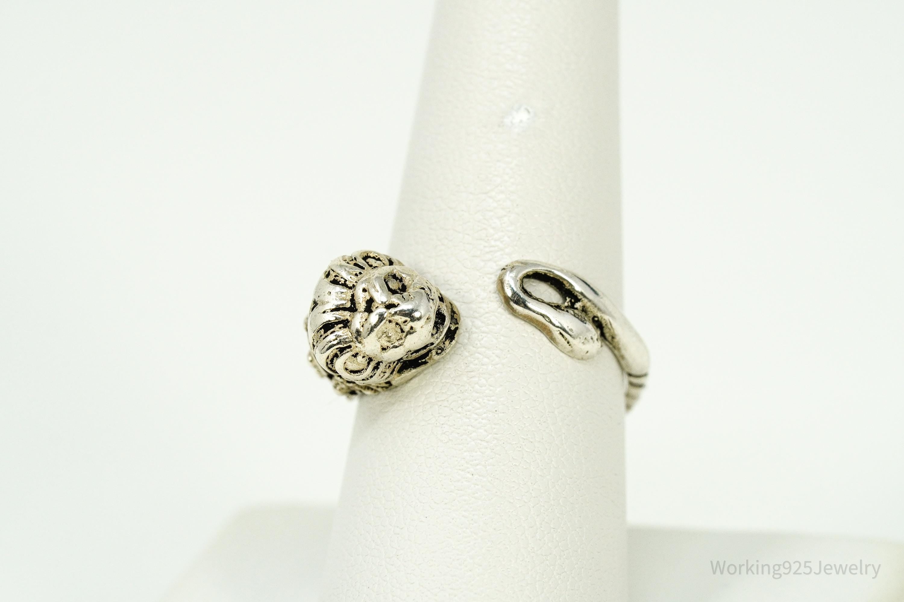 Vintage Lion's Head King Of The Jungle Sterling Silver Wrap Ring Size 8.75