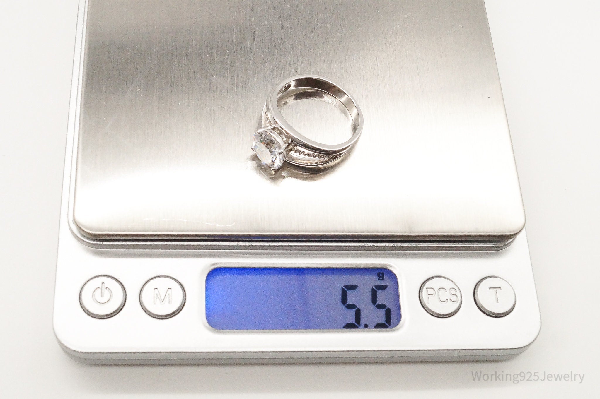 Designer PAJ Large Cubic Zirconia Sterling Silver Ring - Size 9.25