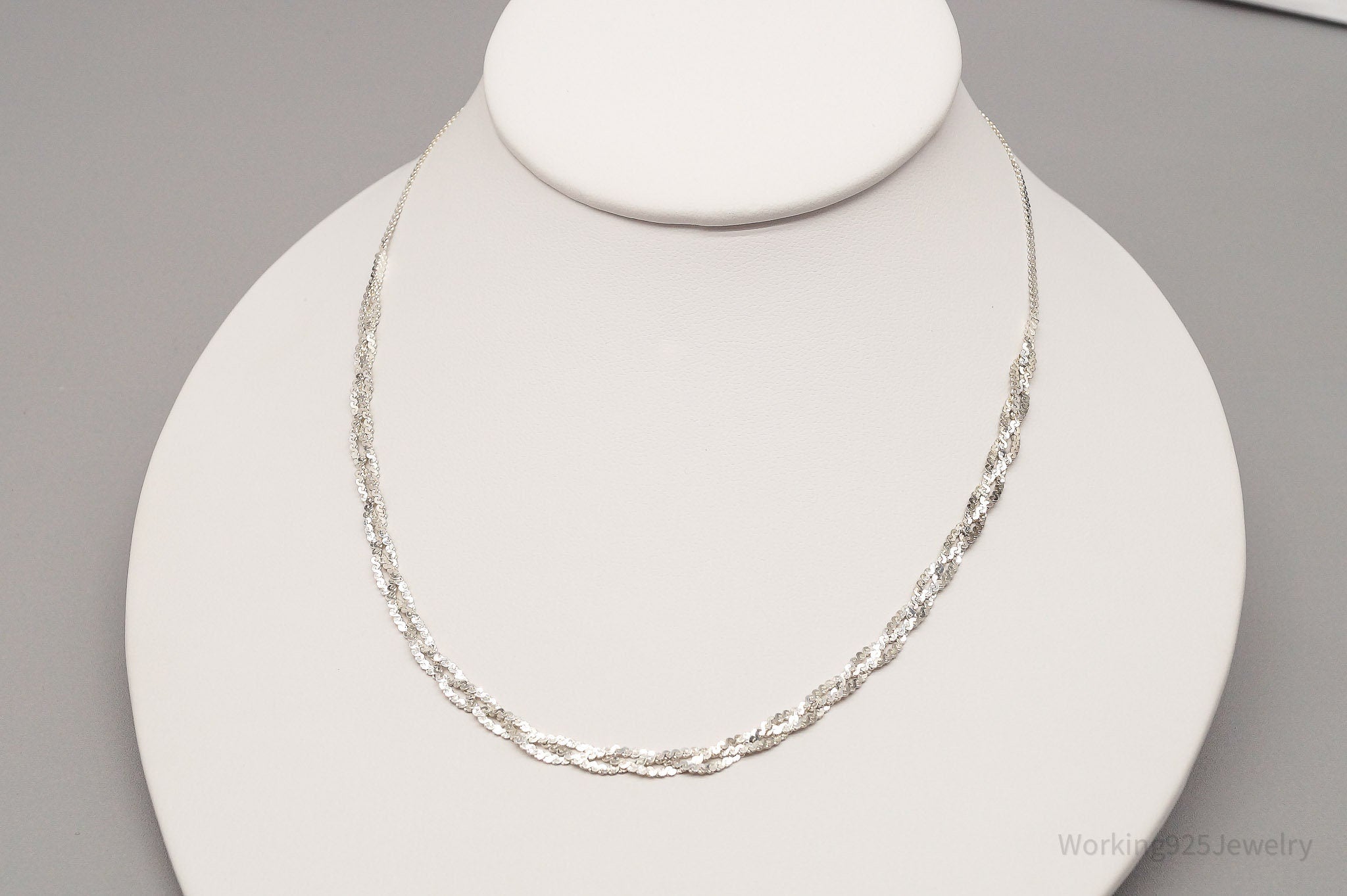 Vintage Italian Sterling Silver Braided Chain Necklace 16"