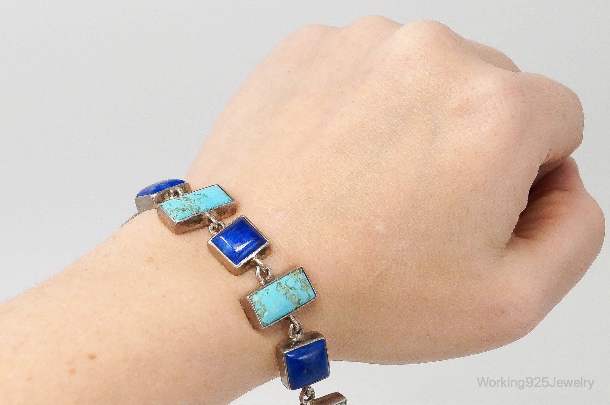 Vintage Sheri Liebert Turquoise Lapis Lazuli Sterling Silver Bracelet