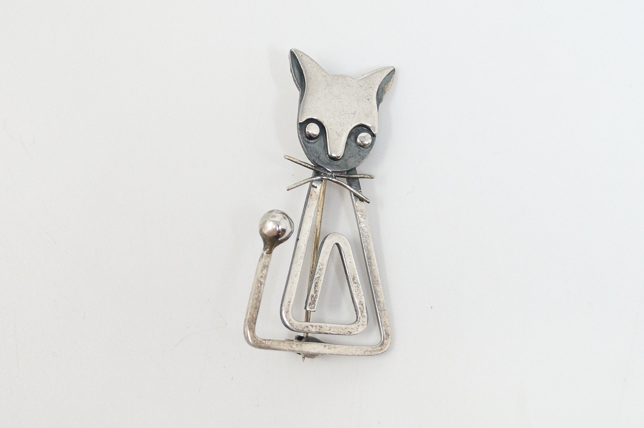 Vintage Taxco Designer DELFINO Abstract Cat Sterling Silver Brooch Pin