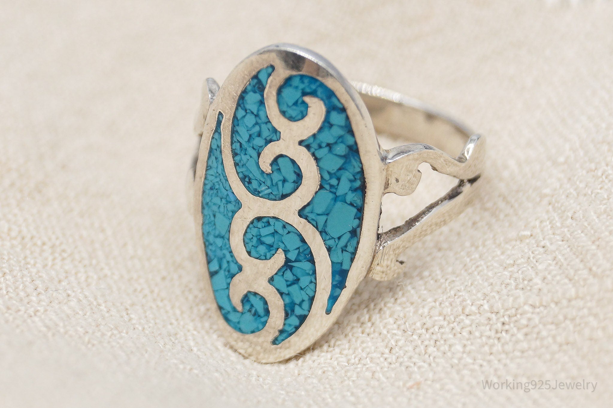 Vintage Turquoise Inlay Sterling Silver Ring - Size 8