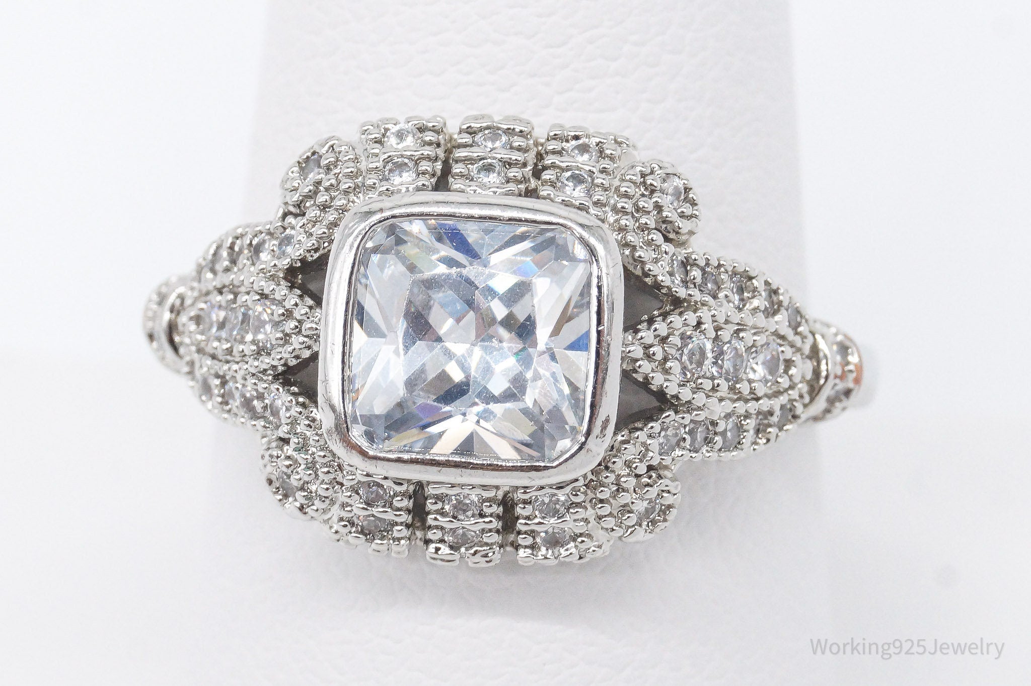 Vintage White Topaz Sterling Silver Plated Ring - Size 9