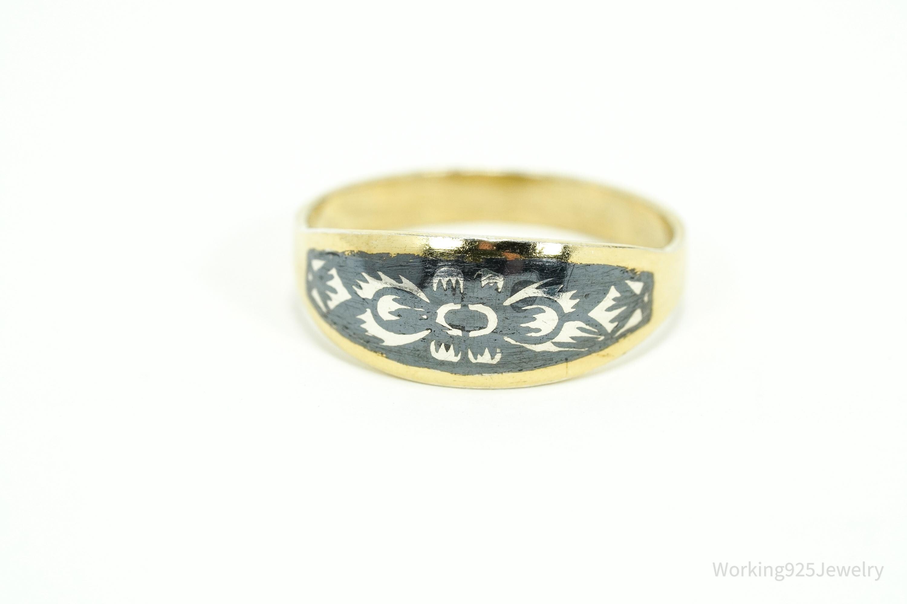 Antique Early 1900s Russian Gold Washed Sterling Silver Ring - Size 7.5