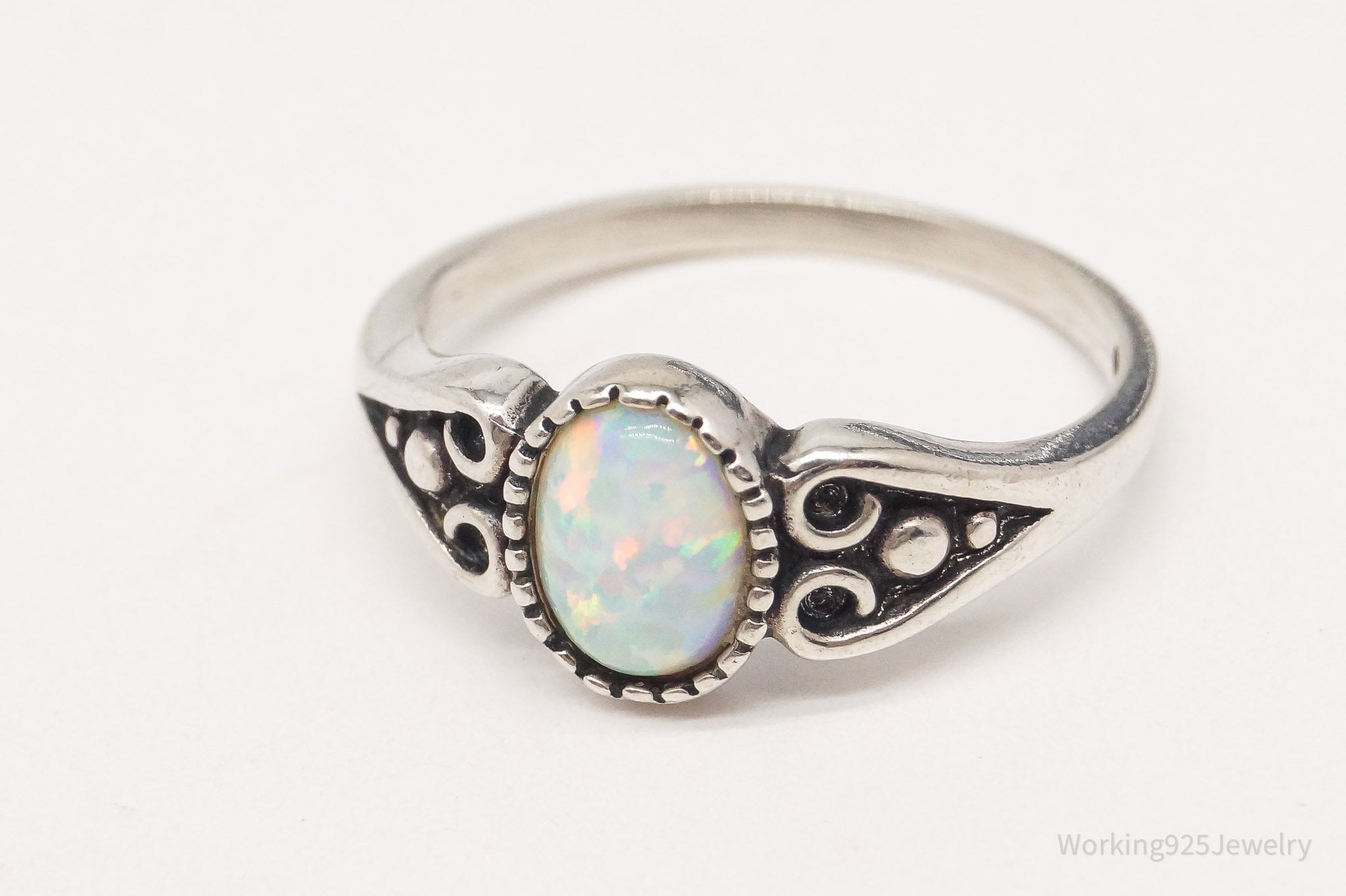 Vintage Designer WMCO Opal Hearts Sterling Silver Ring - Size 6.25