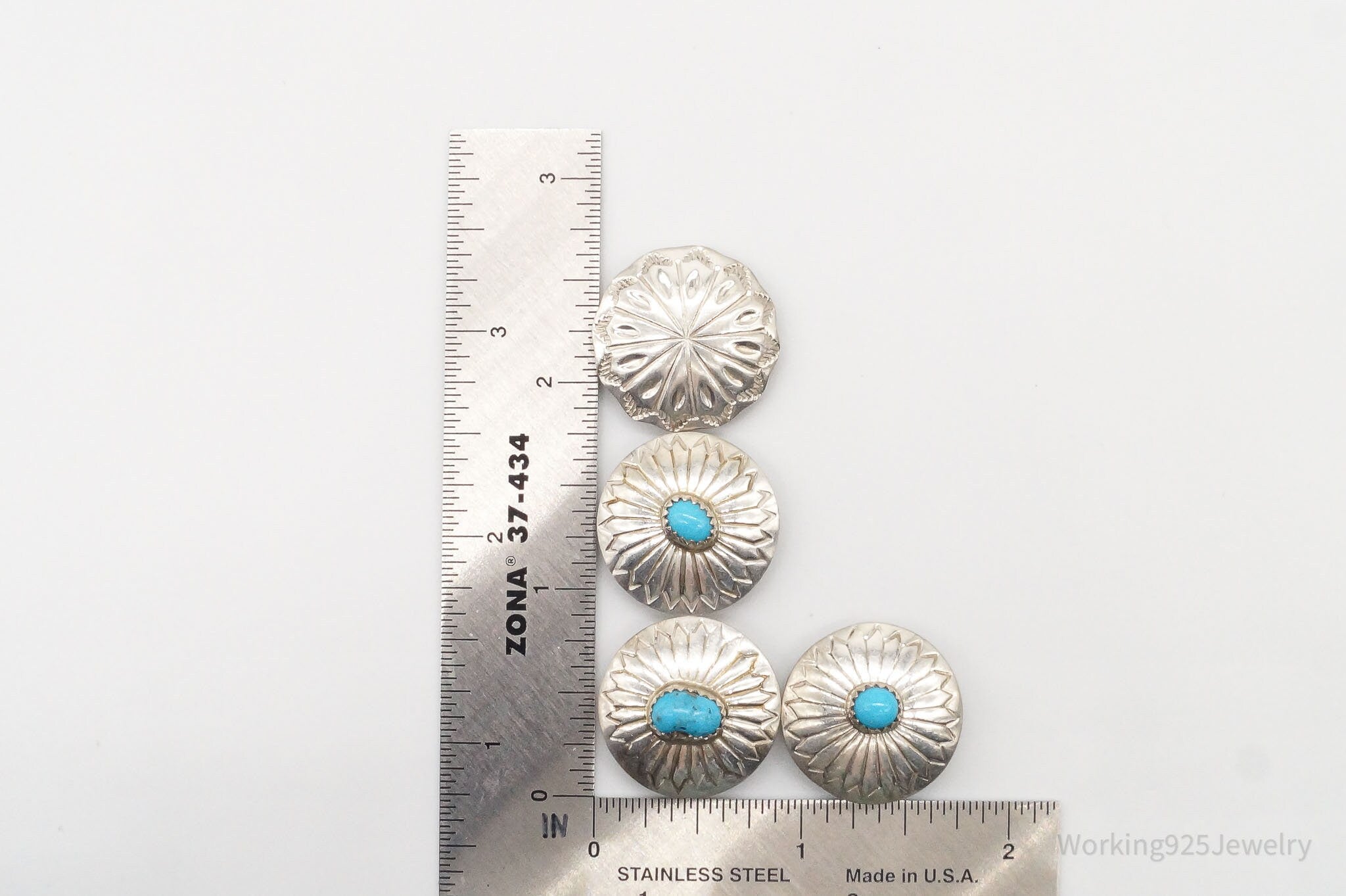 Vintage Native American Unsigned Turquoise Silver Button Covers