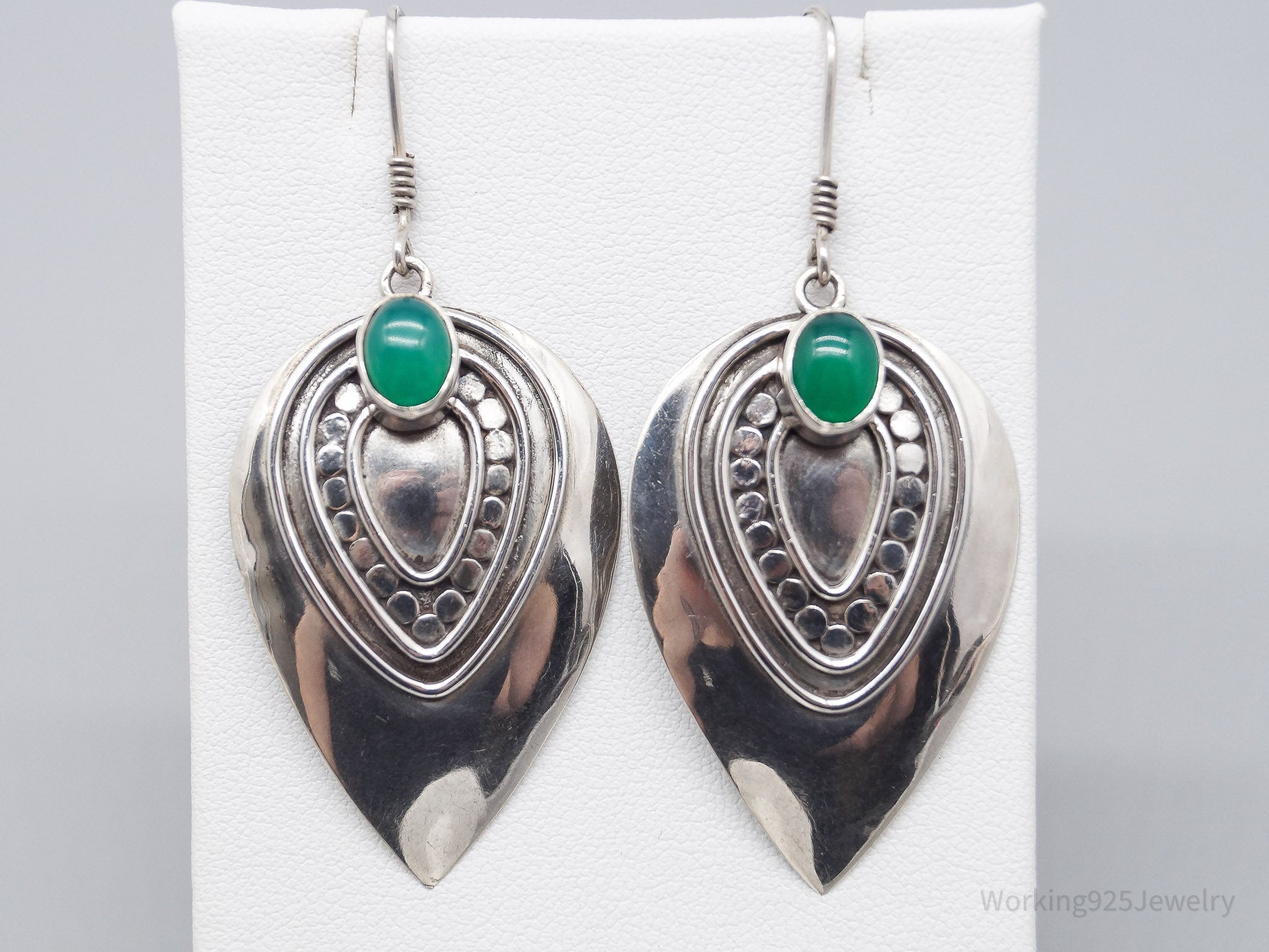 Vintage Green Onyx Silver Earrings