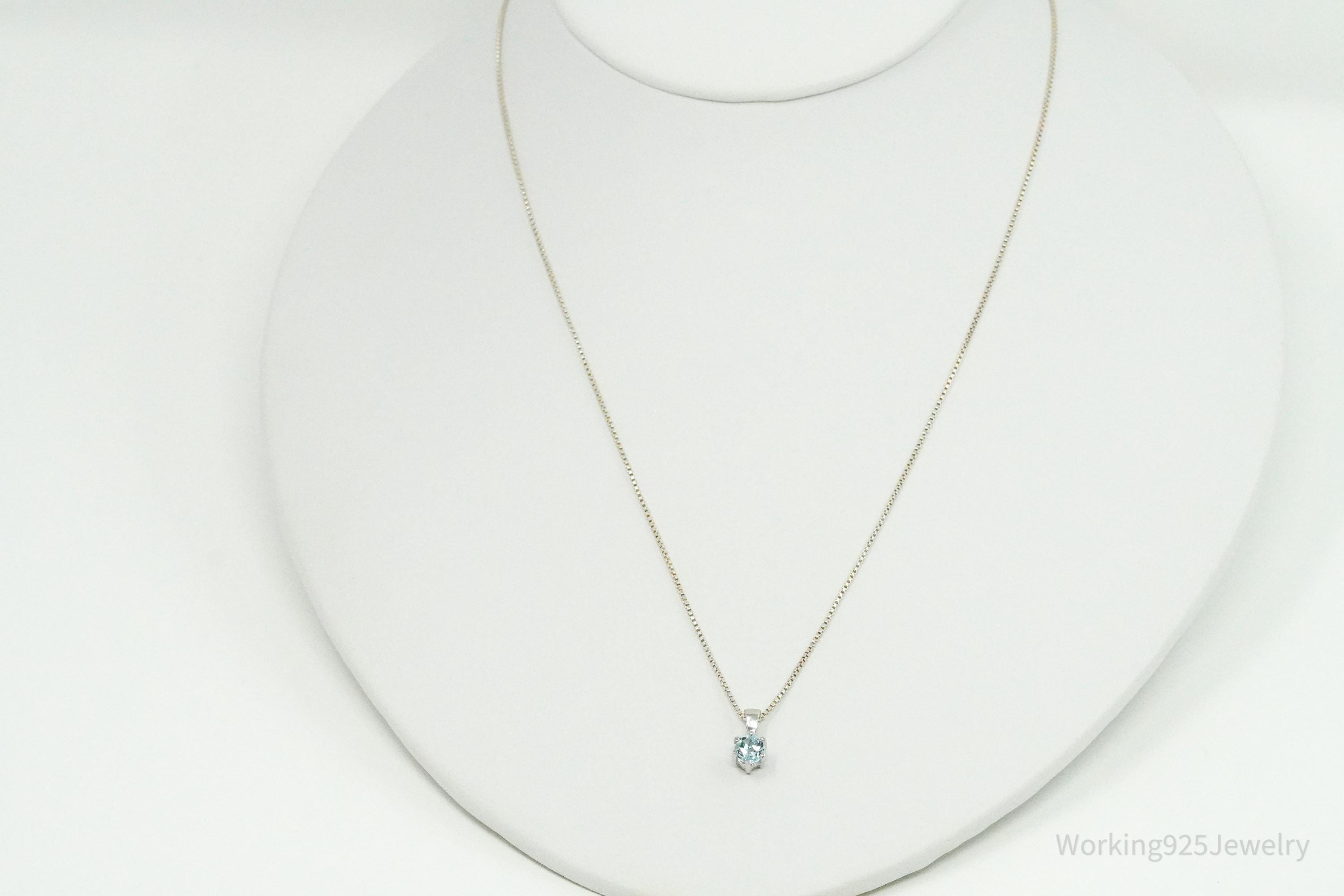 Vintage RJ Blue Topaz Sterling Silver Necklace 18"